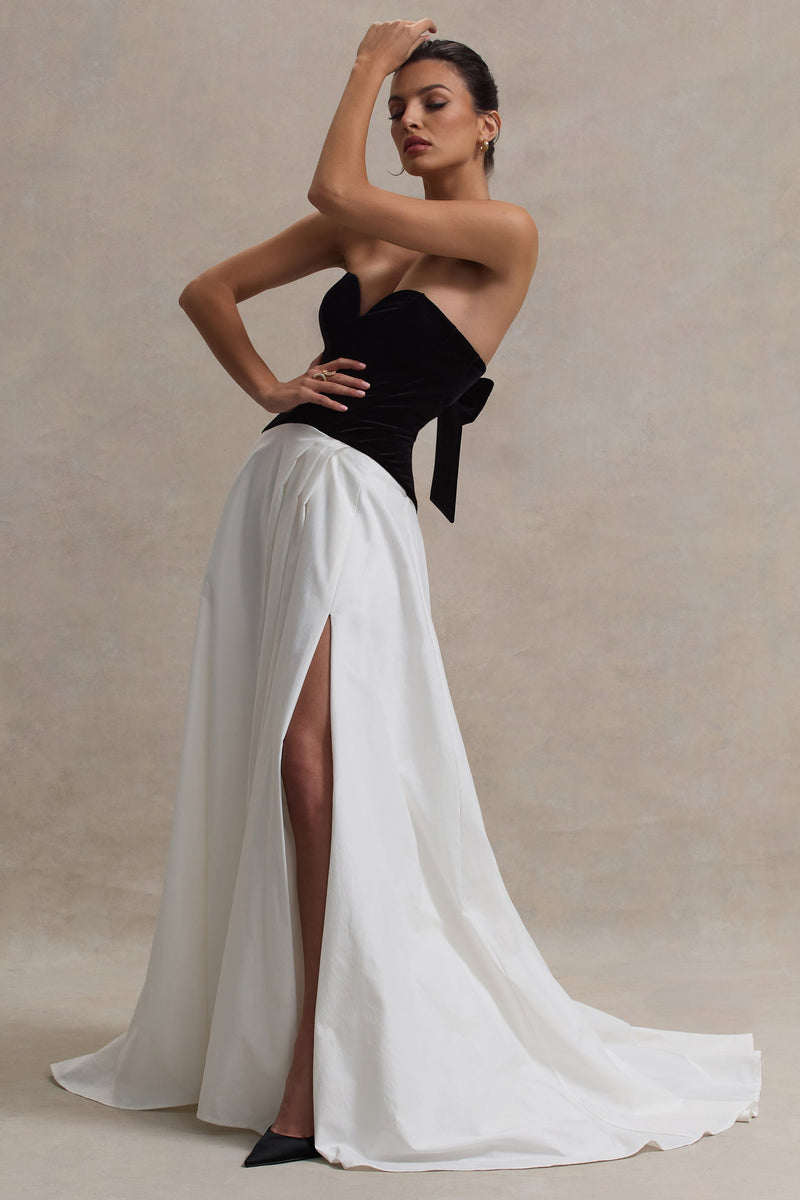Lucienne | Black & Cream Sweetheart Corset Split Maxi Dress - Club L 