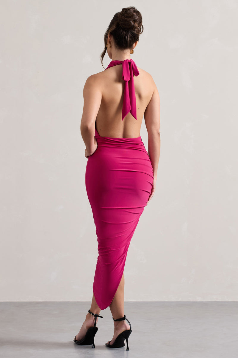 Hayley | Hot Pink Cowl-Neck Asymmetric Maxi Dress - Club L 