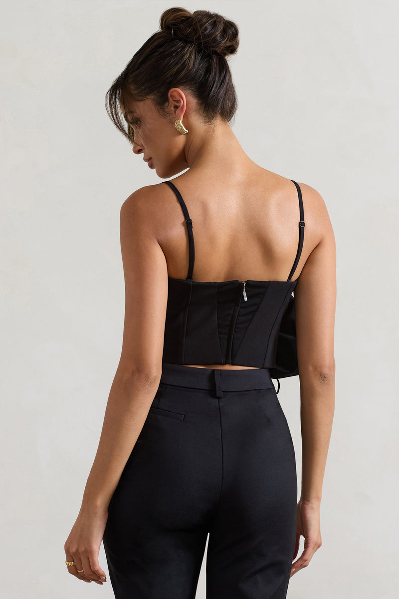 Whirlwind | Black Strappy Top With Oversized Ruffle Detail - Club L 
