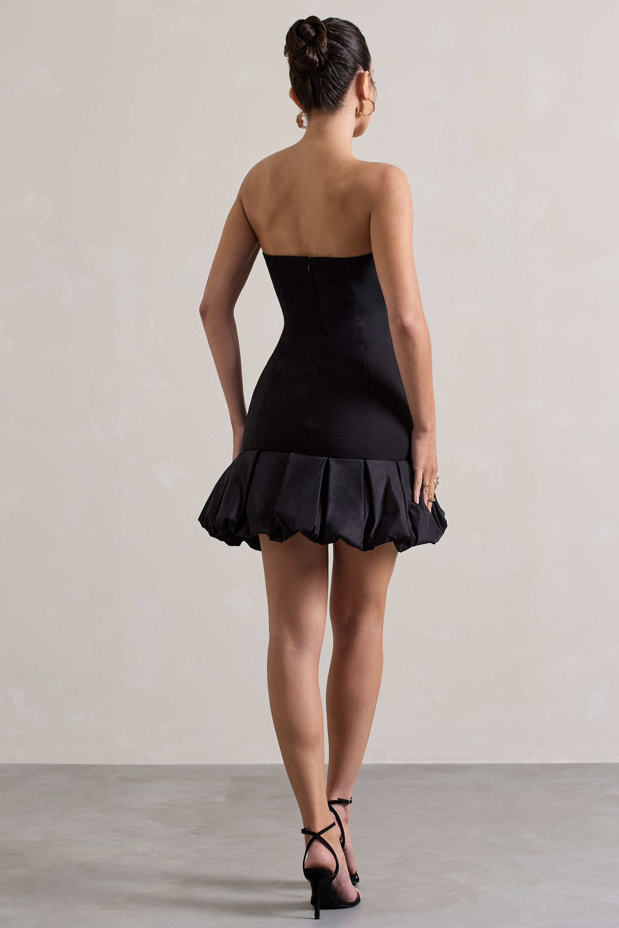 Liscia | Black Bandeau Mini Dress With Ruffle Trim - Club L 