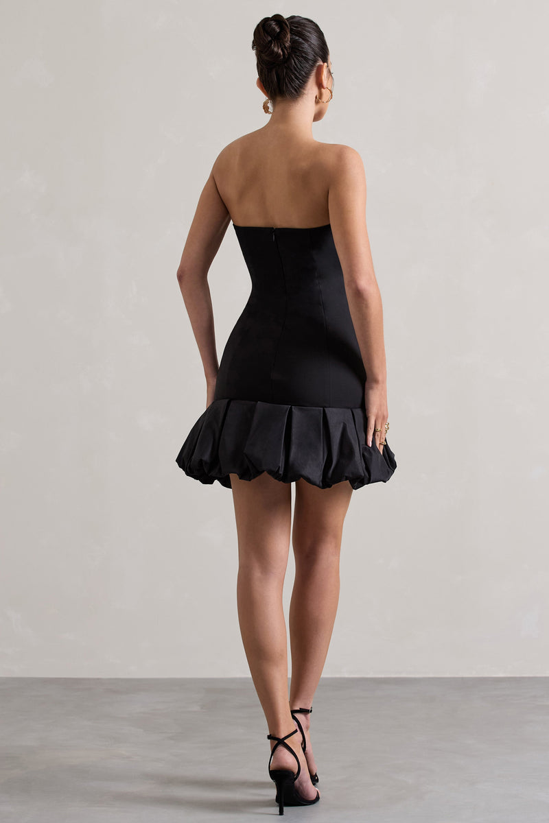 Liscia | Black Bandeau Mini Dress With Ruffle Trim - Club L 