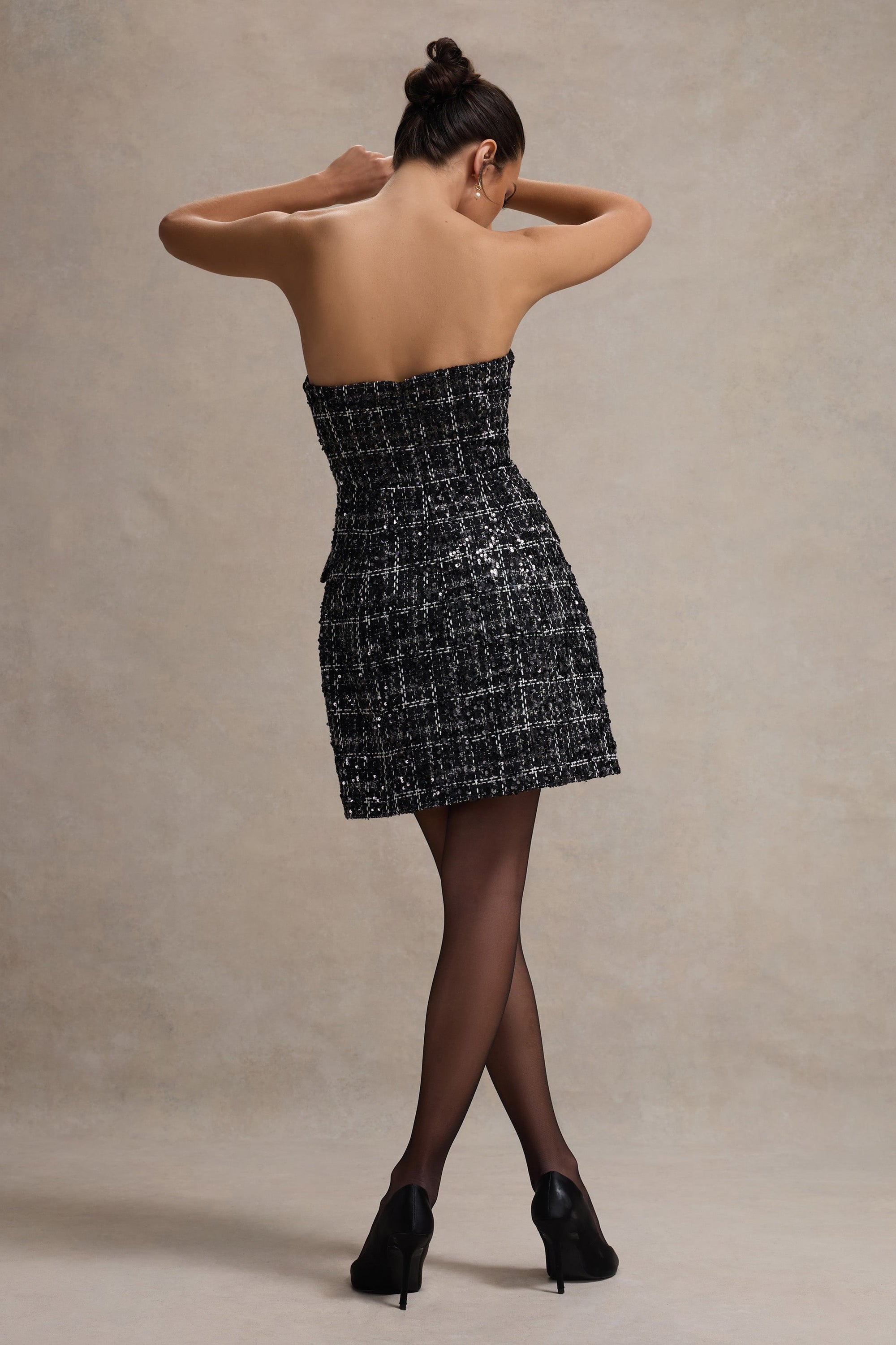 Park Avenue | Black Boucle Strapless Tailored Mini Dress - Club L 