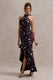 Melodia | Black Ditsy Floral Print Satin Halter-Neck Ruffled Maxi Dress - Club L 