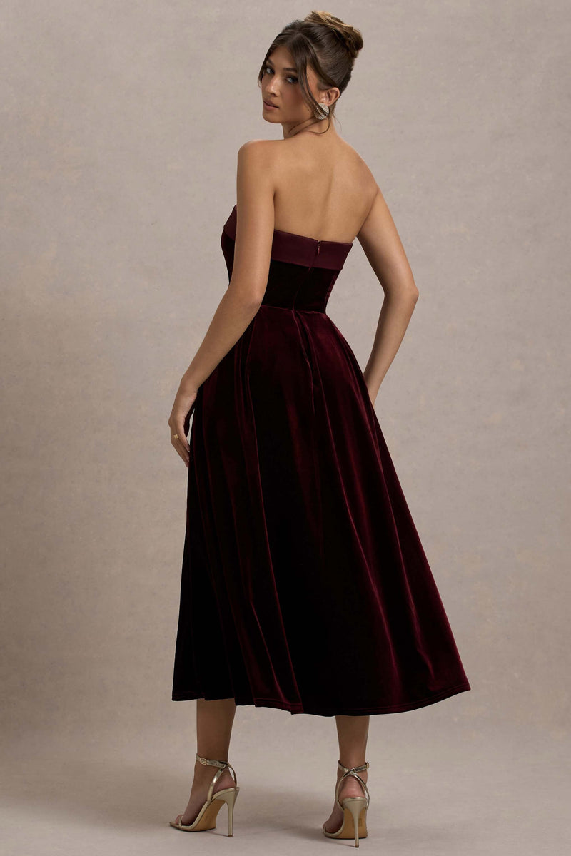 Delray | Port Velvet Bandeau Midi Dress - Club L 