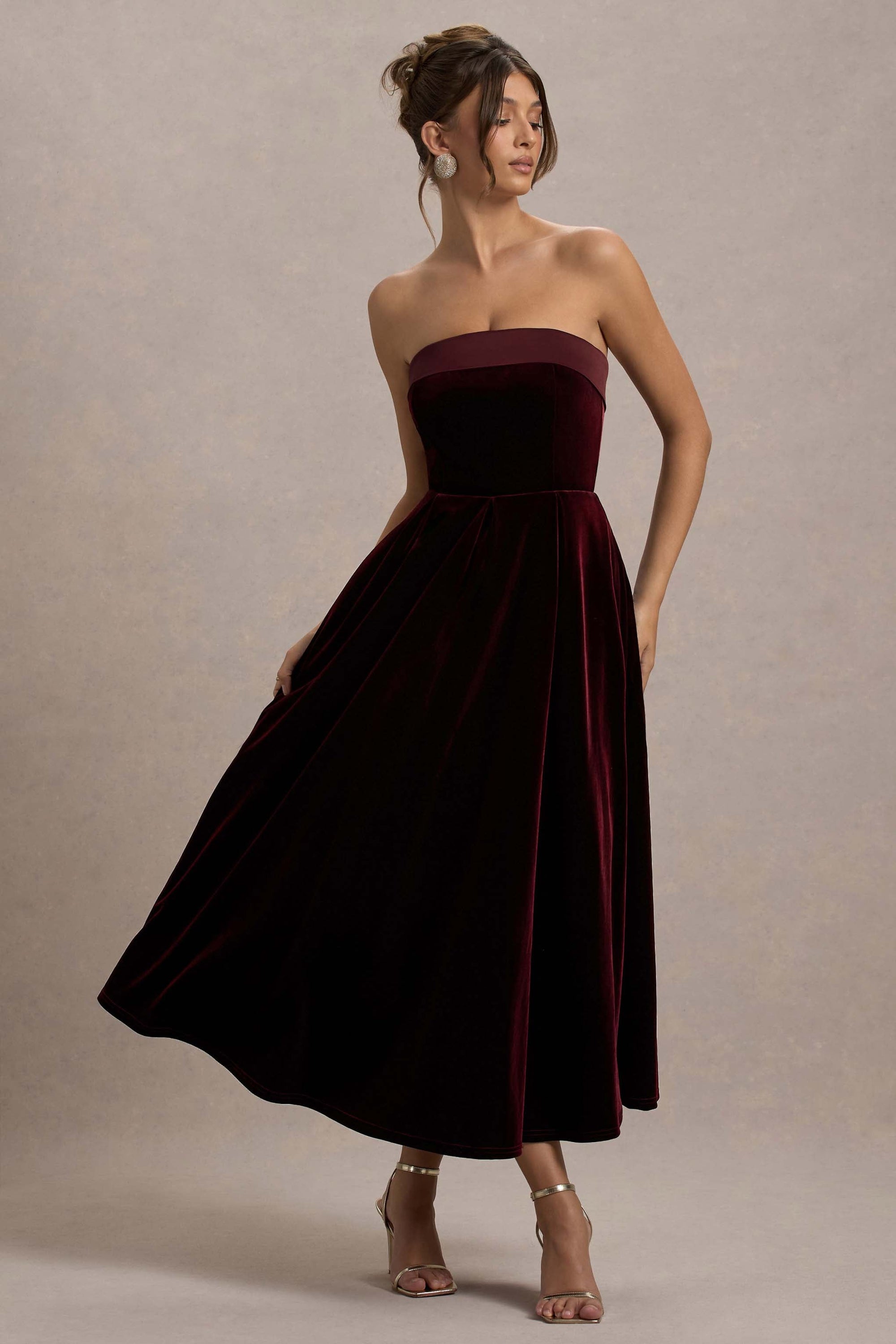 Delray | Port Velvet Bandeau Midi Dress - Club L 