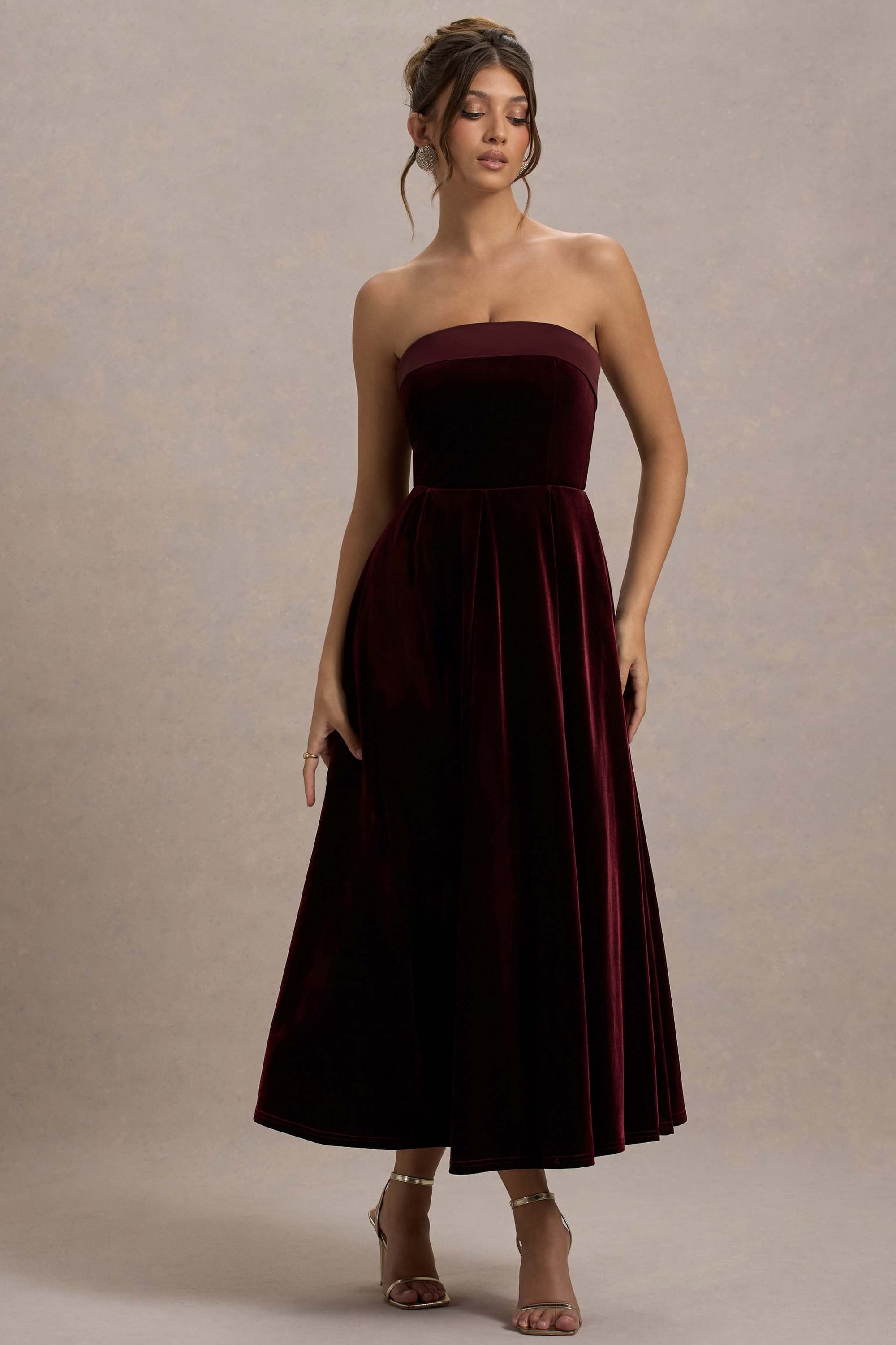 Delray | Port Velvet Bandeau Midi Dress - Club L 