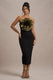 Moya | Black & Gold Bodycon Midi Dress With Corsage Detail - Club L 