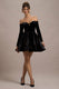 Ottie | Black Velvet Bardot Skater Mini Dress - Club L 
