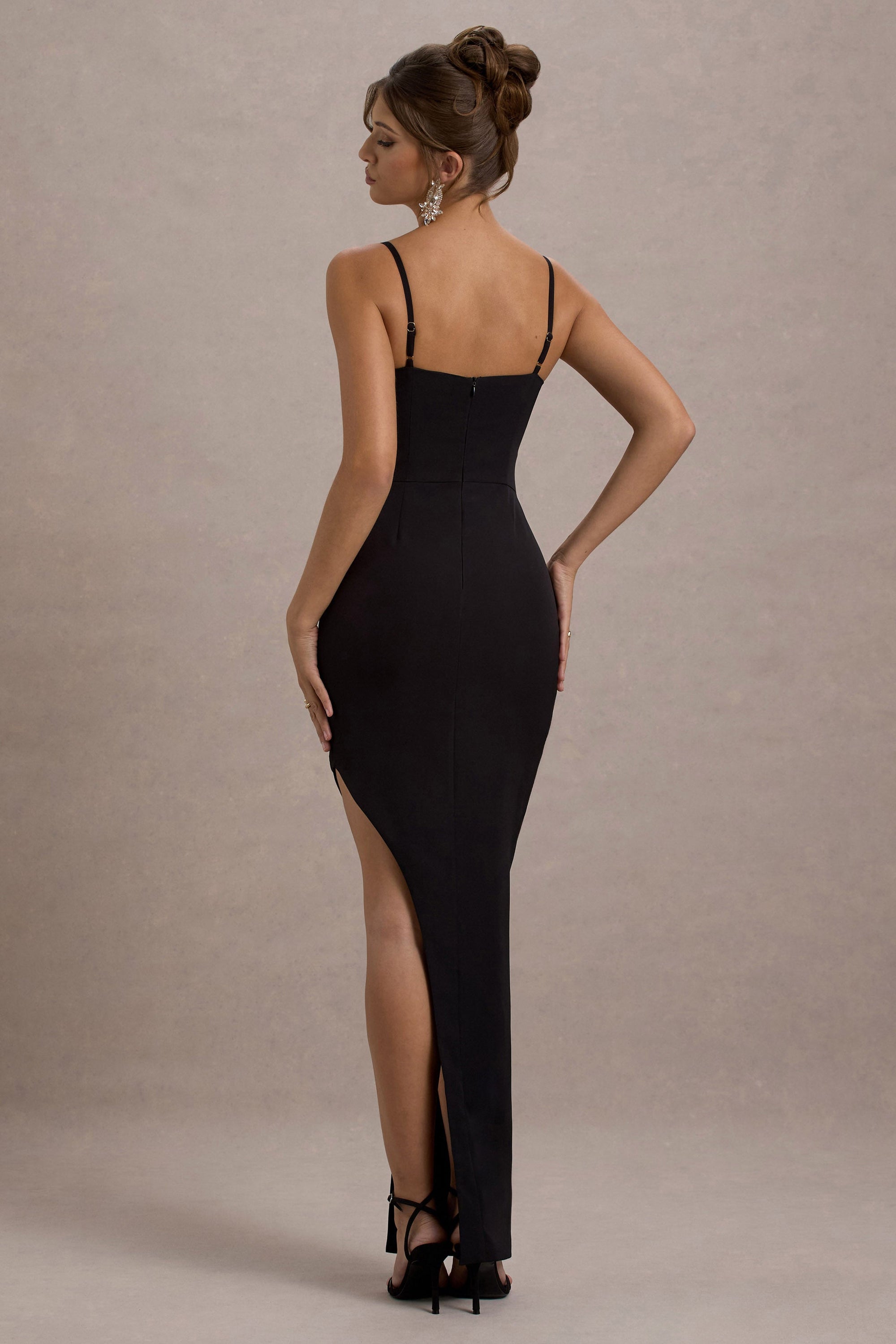 Ignacia | Black Asymmetric Maxi Dress With Embellished Sequin Detail - Club L 