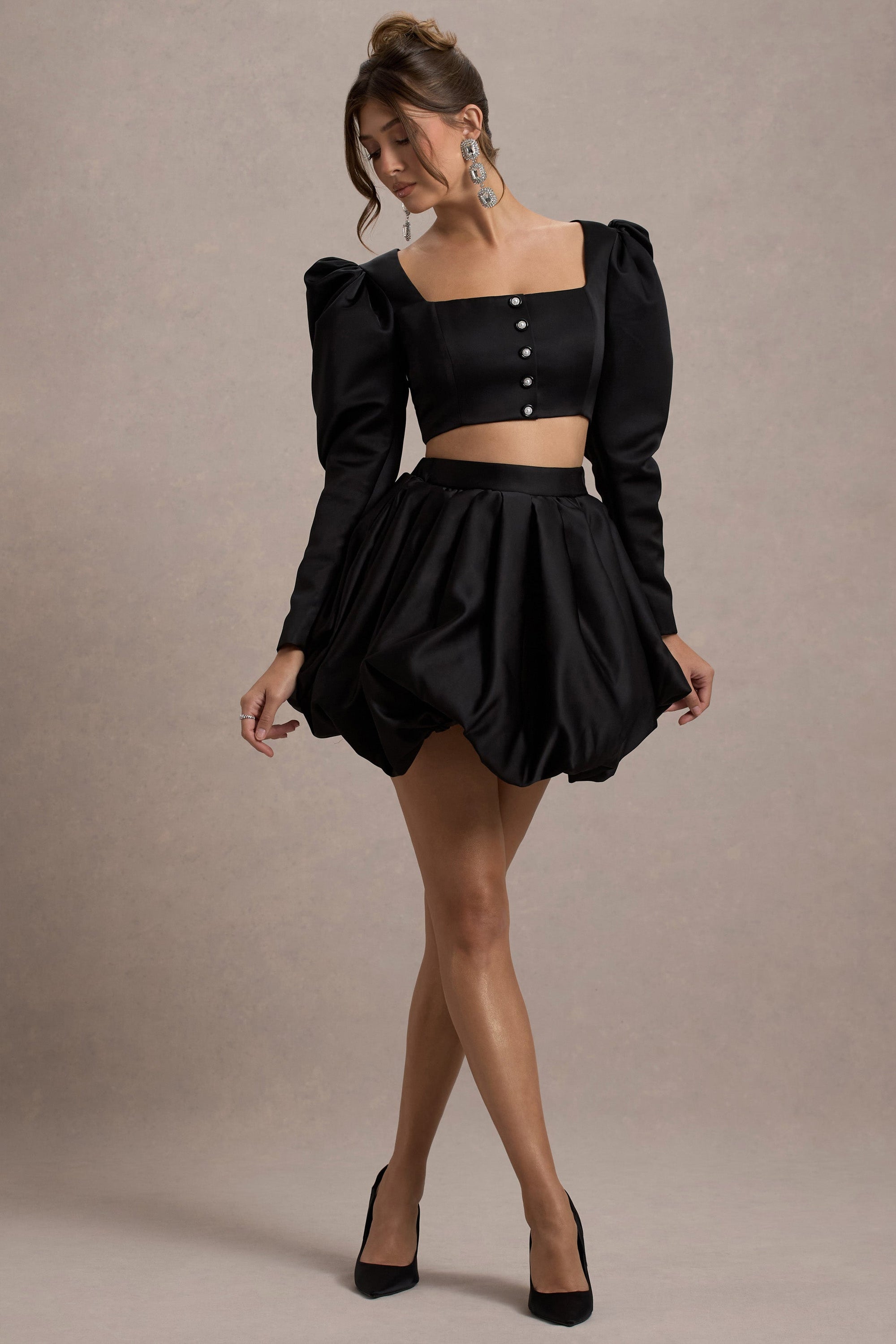 Tosca | Black Satin Bubble Mini Skirt - Club L 