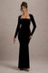 Morana | Black Velvet Square-Neck Long-Sleeve Maxi Dress - Club L 