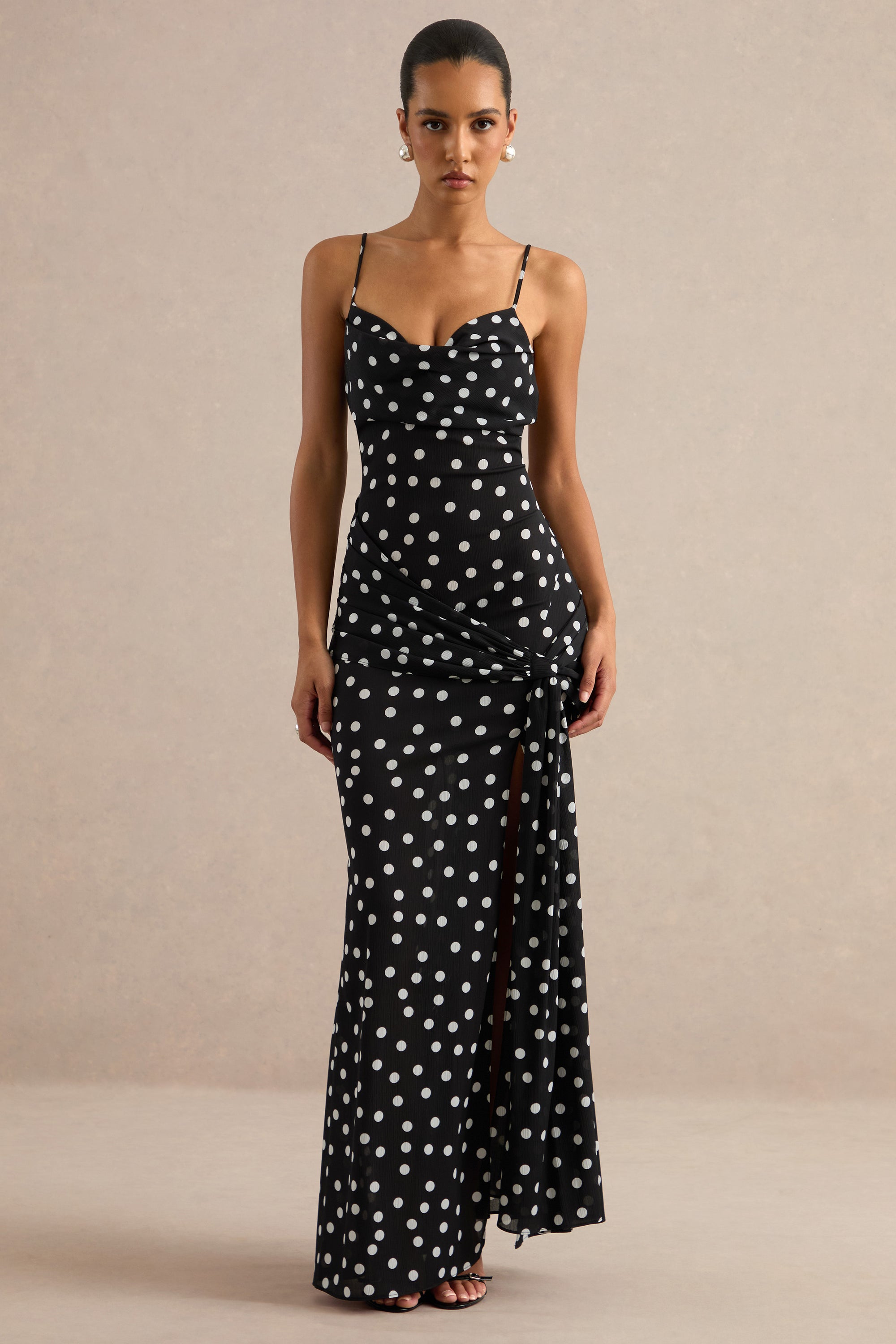 ECM_HR_CL136244001 - Virtue _ Black & White Polka Dot Cowl-Neck Fishtail Maxi Dress With Split0.jpg