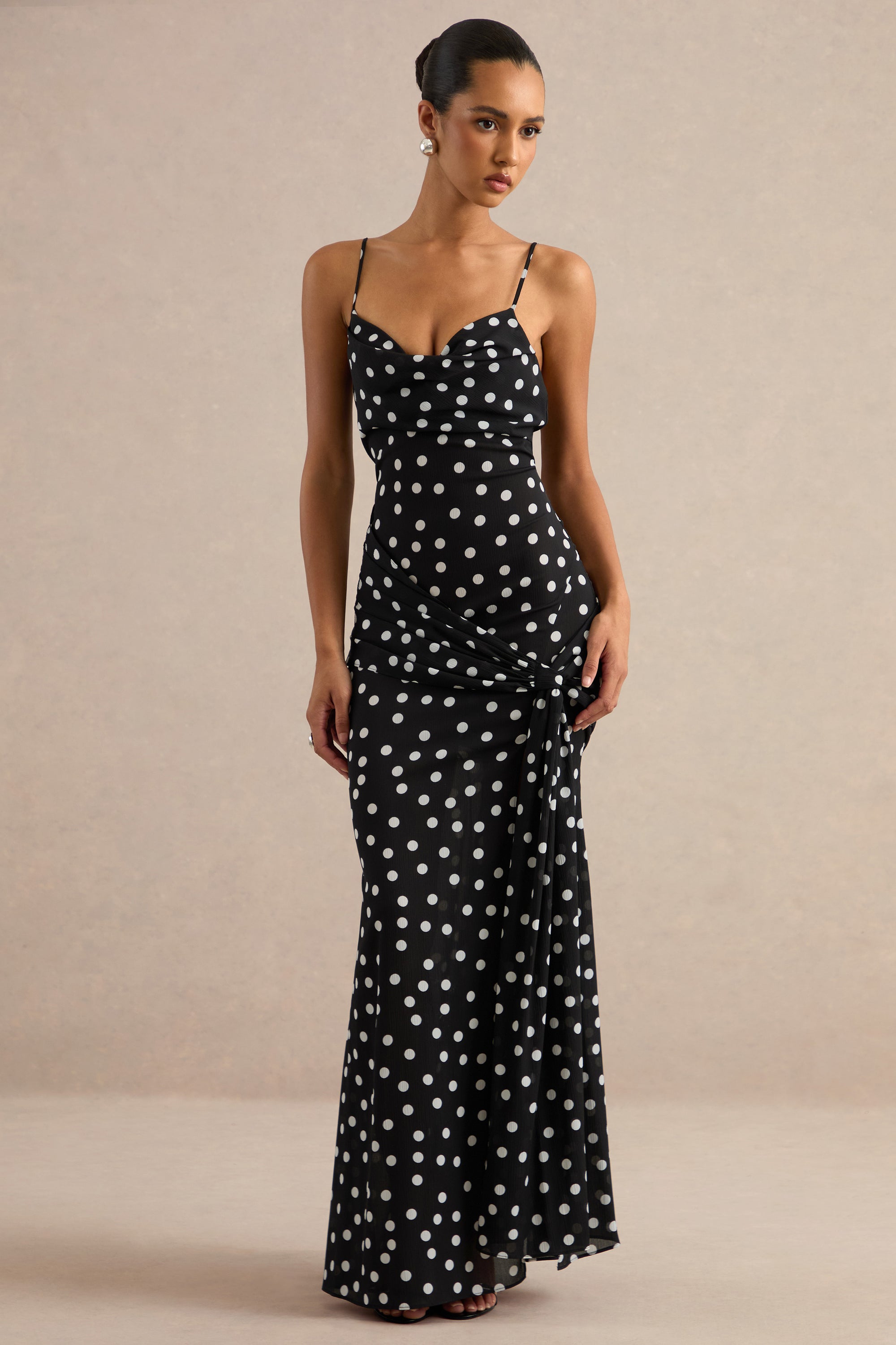ECM_HR_CL136244001 - Virtue _ Black & White Polka Dot Cowl-Neck Fishtail Maxi Dress With Split1.jpg