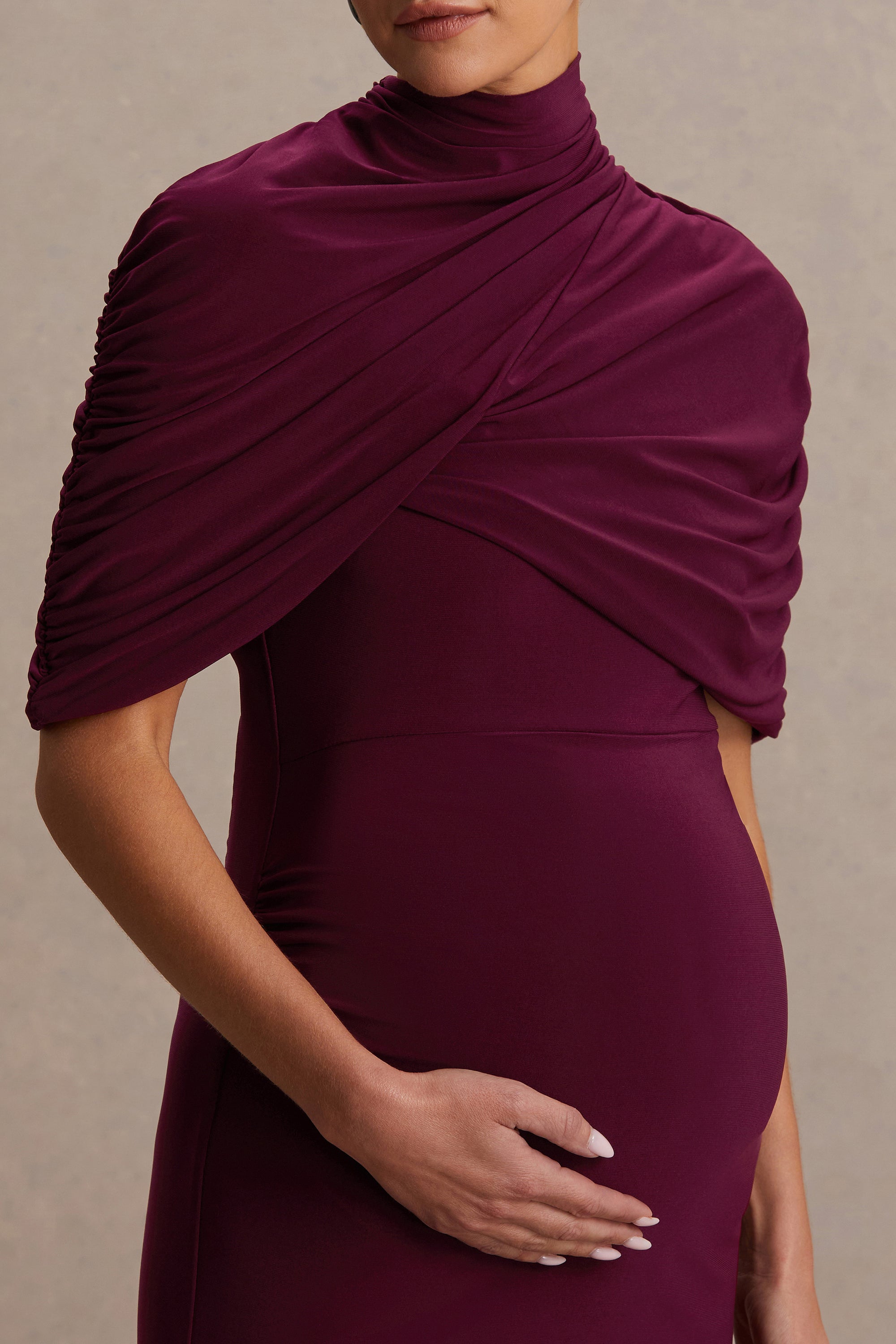 HR_CL136308069 - Augustina Burgundy Maternity Midi Dress With Cape 05.jpg