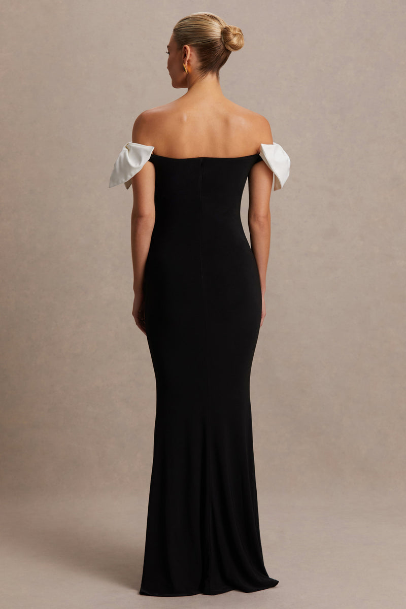 HR_CL136314240 - Didi Black & White Bardot Bow Detail Maternity Maxi Dress 06.jpg