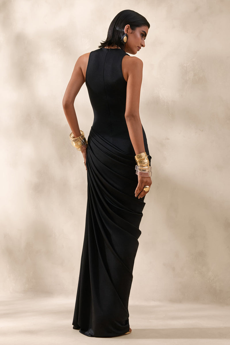 ECM_HR_CL136329001 - Mademoiselle _ Black Cowl-Neck Maxi Dress With Draped Detailing 2.jpg