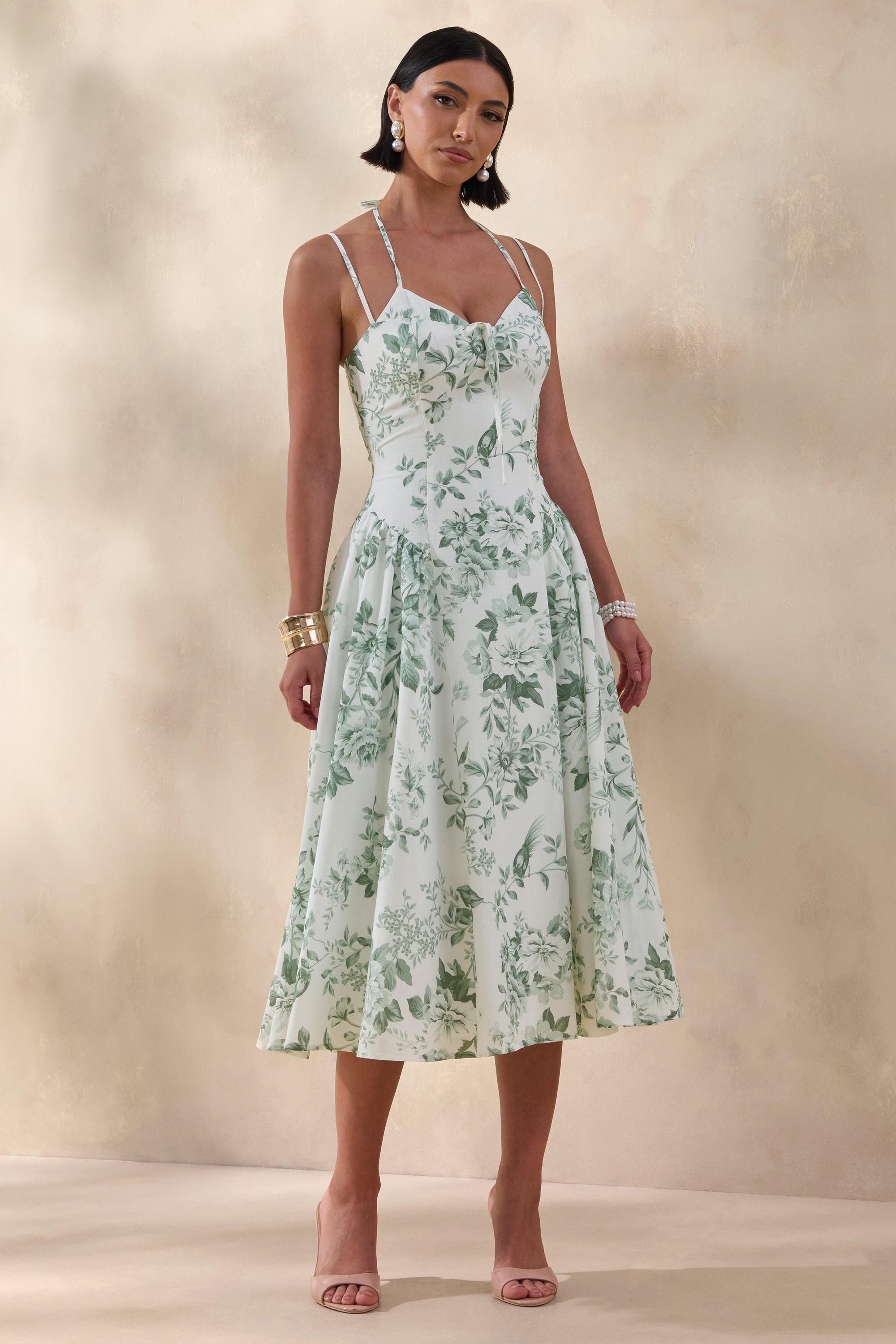 ECM_HR_CL136497383 - Audrey | Green Floral Print Sweetheart-Neck Midi Dress With Ruching Detail 01.jpg
