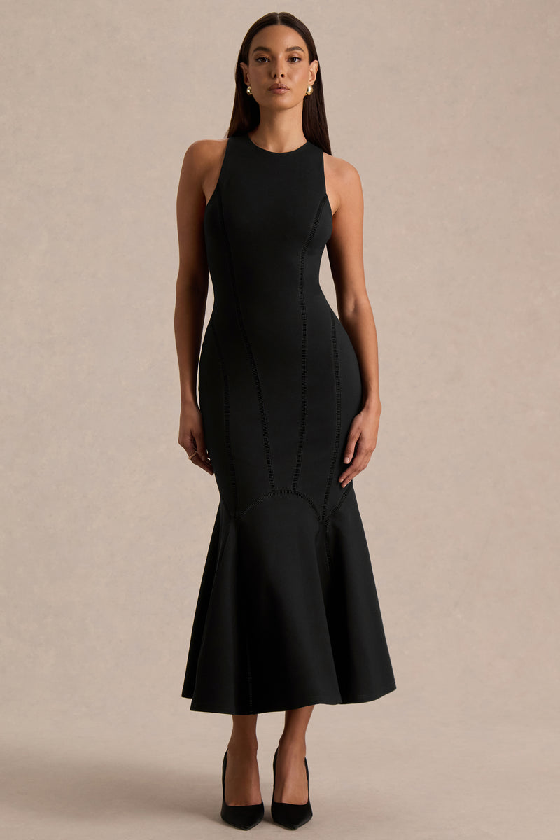HR_CL136778002 - Sally Black Crew-Neck Midi Dress With Drop Waist And Pleated Detailing 01.jpg