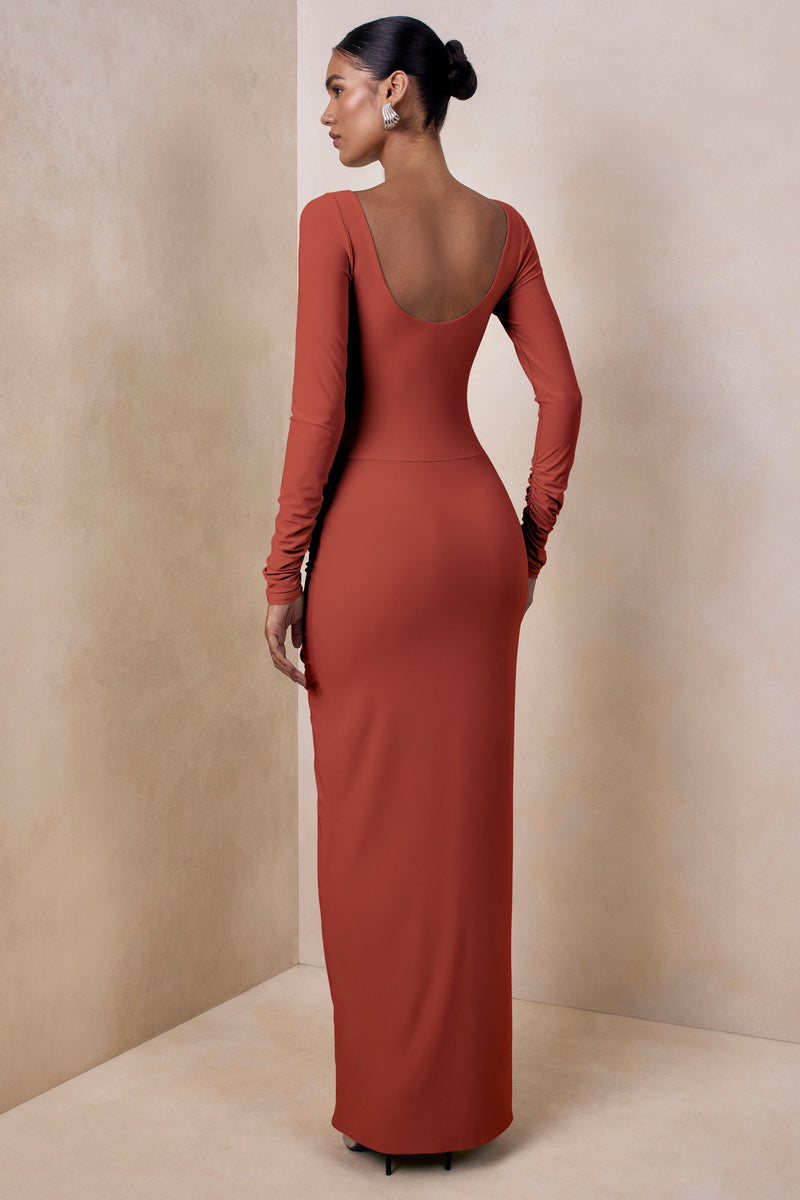 ECM_HR_CL136818071 - Matilda Rust Boat-Neck Maxi Dress With Ruched Detailing 5.jpg