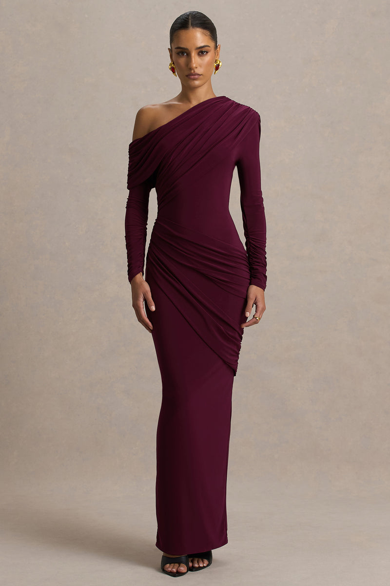 HR_CL136833069 - Perrie Burgundy Asymmetric-Neck Maxi Dress With Ruched Detailing03H.jpg
