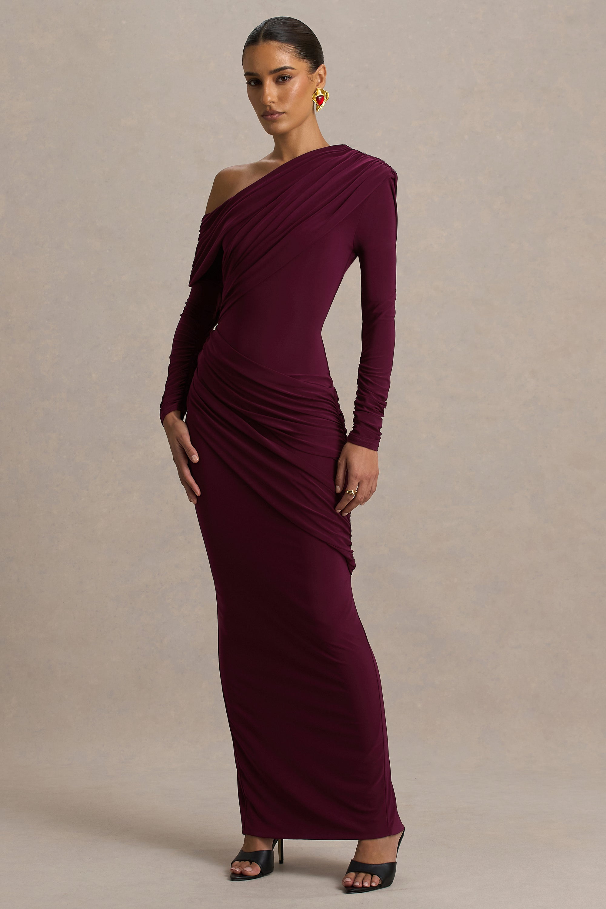 HR_CL136833069 - Perrie Burgundy Asymmetric-Neck Maxi Dress With Ruched Detailing04.jpg