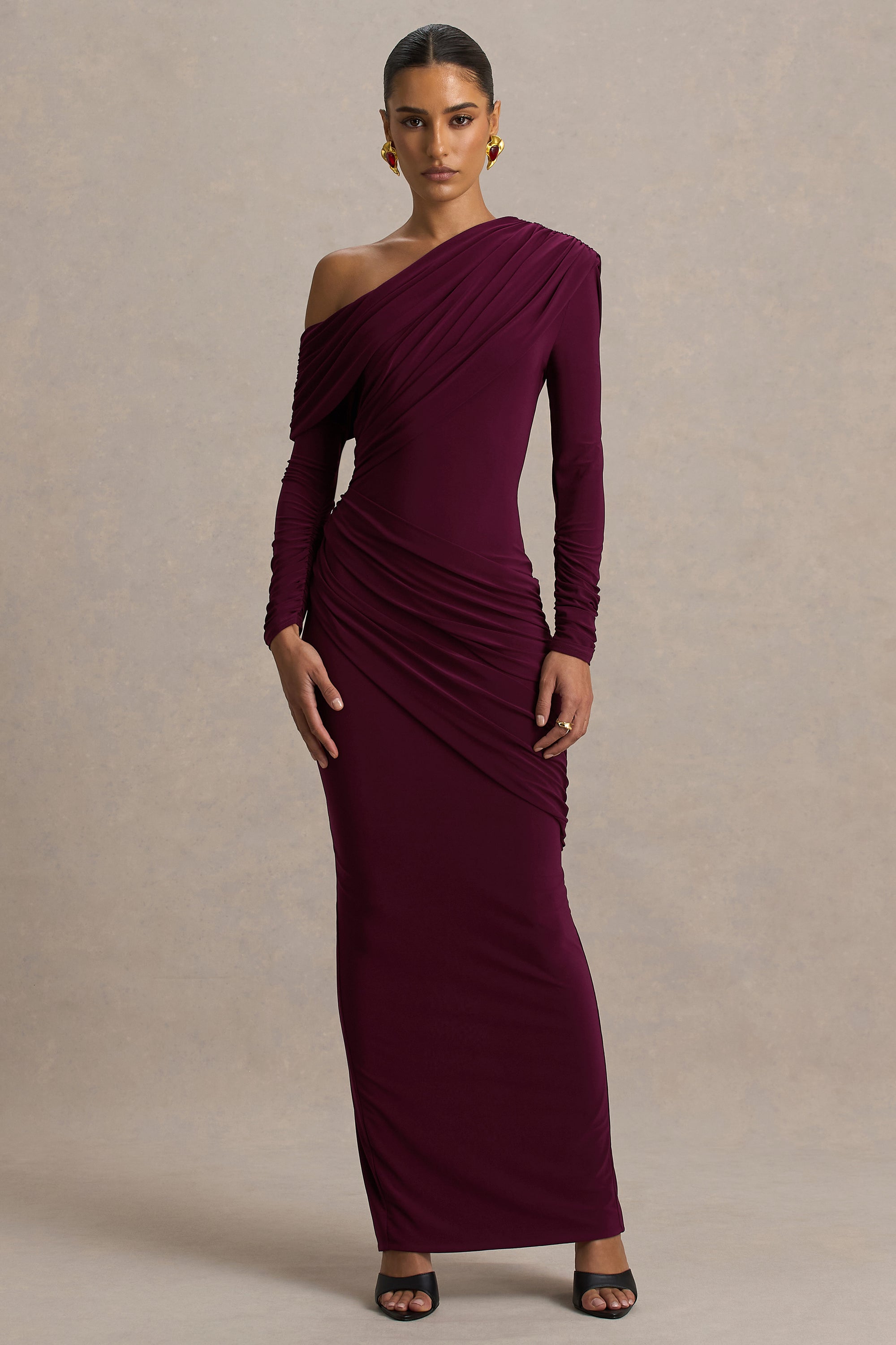 HR_CL136833069 - Perrie Burgundy Asymmetric-Neck Maxi Dress With Ruched Detailing06.jpg