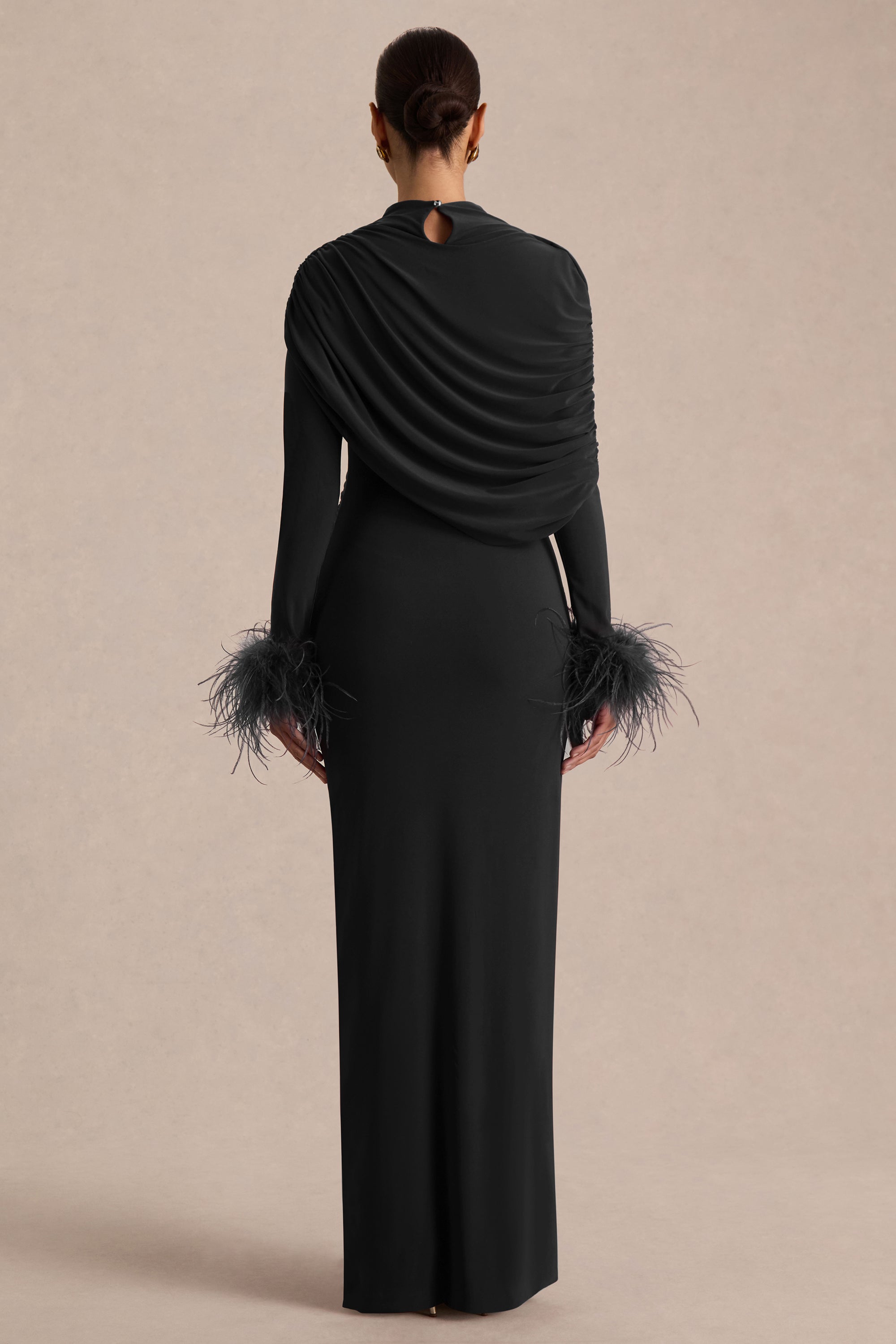 ECM_HR_CL136990001---Gatsby-_-Black-High-Neck-Maxi-Dress-With-Feather-Trim-Cuffs_02.jpg