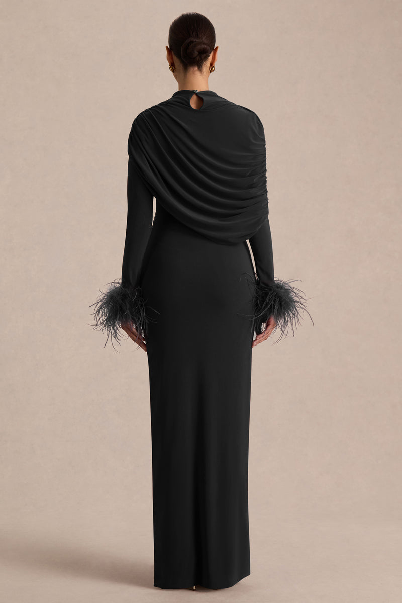 ECM_HR_CL136990001---Gatsby-_-Black-High-Neck-Maxi-Dress-With-Feather-Trim-Cuffs_02.jpg