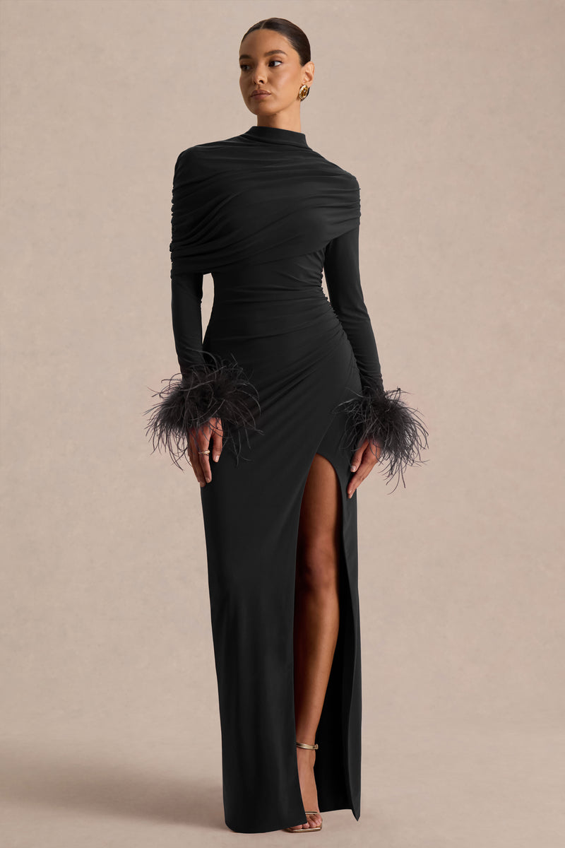 ECM_HR_CL136990001---Gatsby-_-Black-High-Neck-Maxi-Dress-With-Feather-Trim-Cuffs_05.jpg