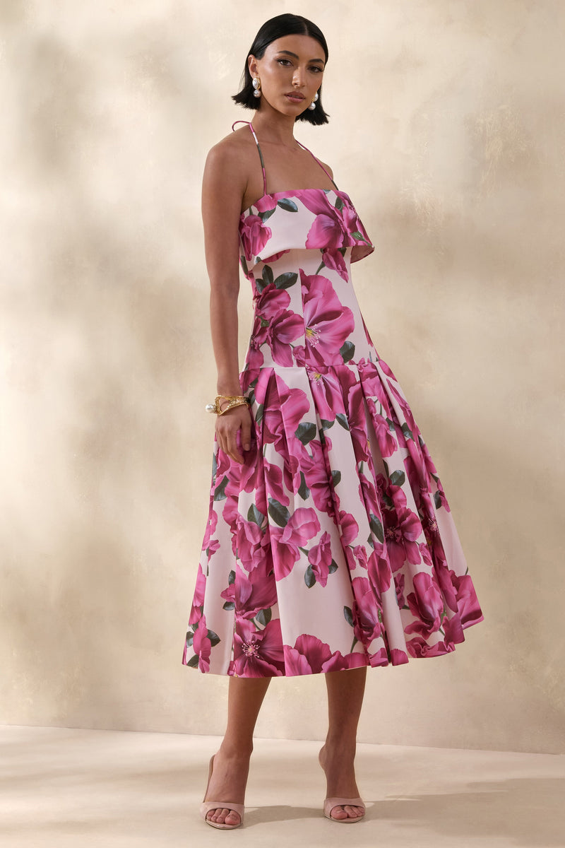ECM_HR_CL137126084 - Sylina | Pink Hibiscus Floral Print Square-Neck Midi Dress With Drop Waist 0.jpg