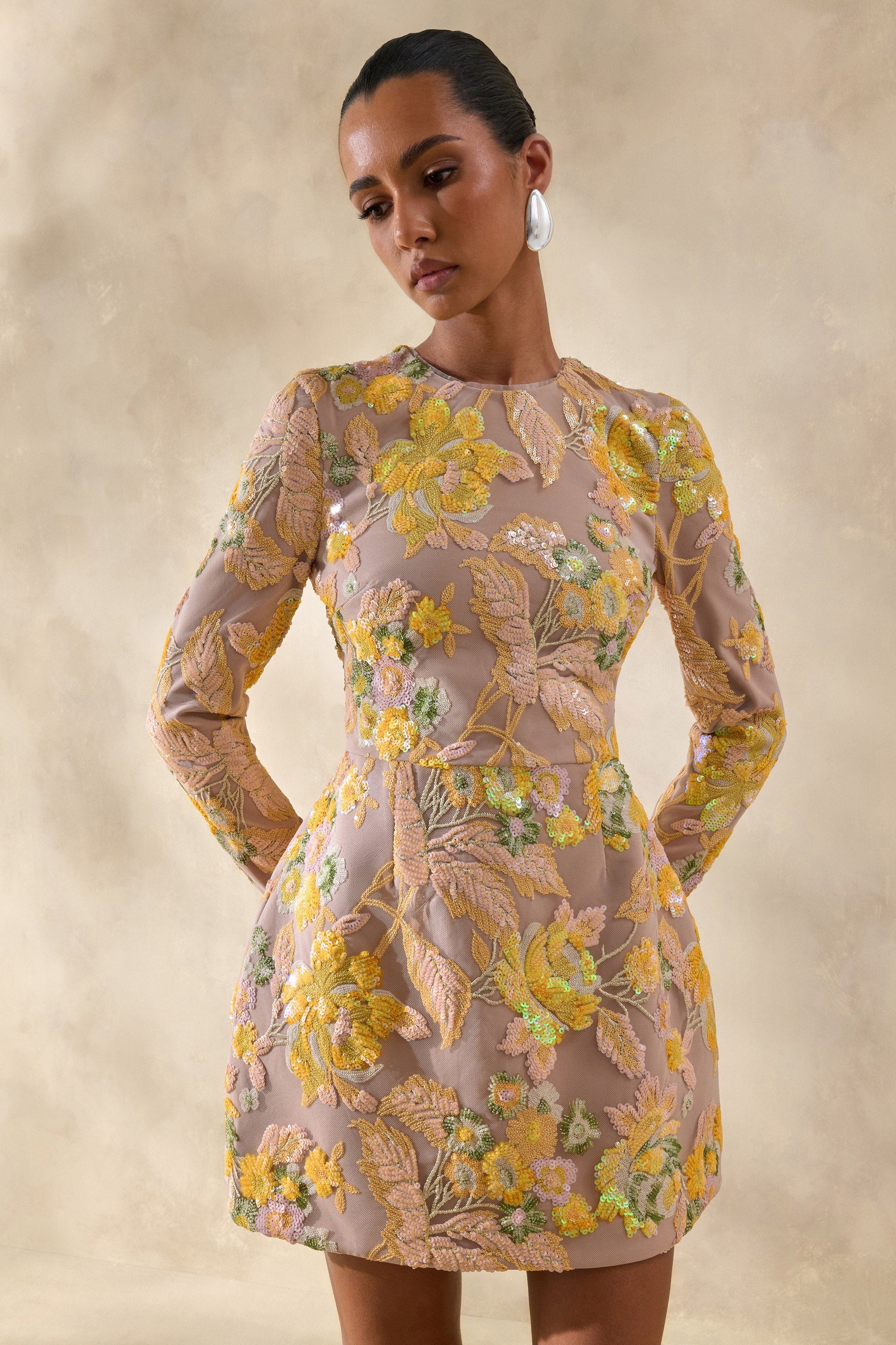 ECM_HR_CL137212121 - Merdia | Yellow Embellished Floral Crew-Neck Mini Dress 4.jpg
