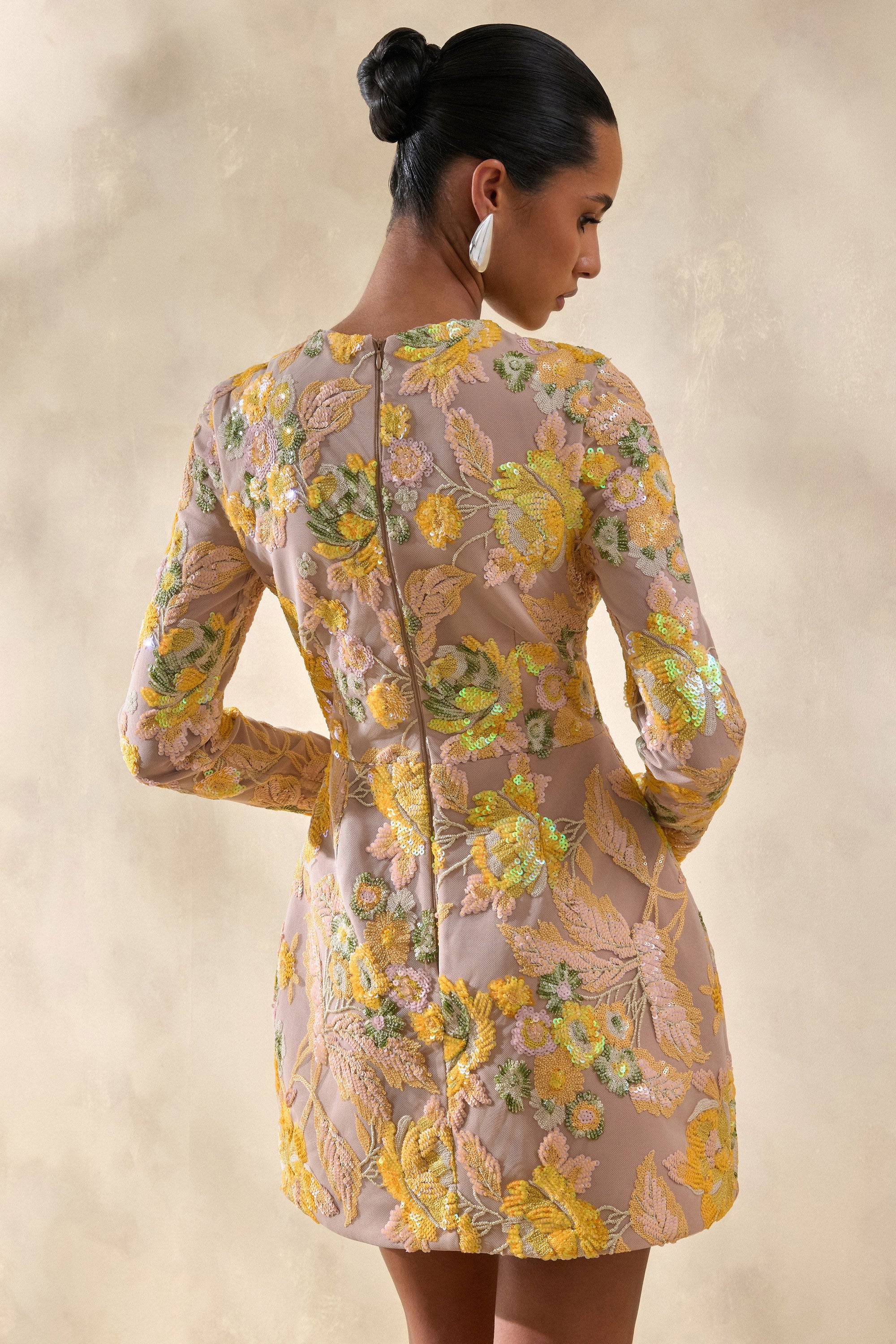 ECM_HR_CL137212121 - Merdia | Yellow Embellished Floral Crew-Neck Mini Dress 5.jpg