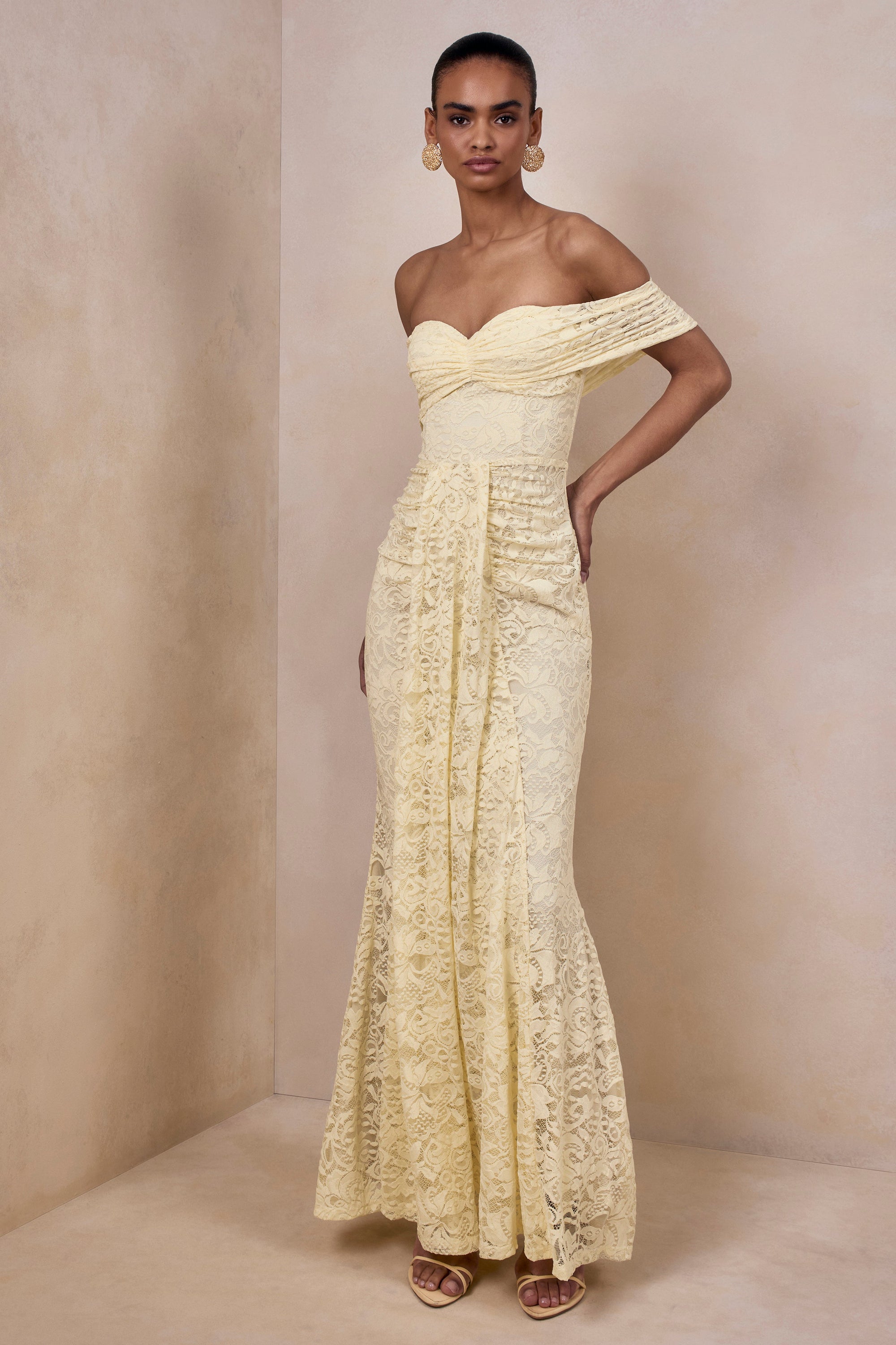 ECM_HR_CL137216121 - Aries | Lemon Lace Bardot-Neck Maxi Dress With Gathered Detailing 1.jpg