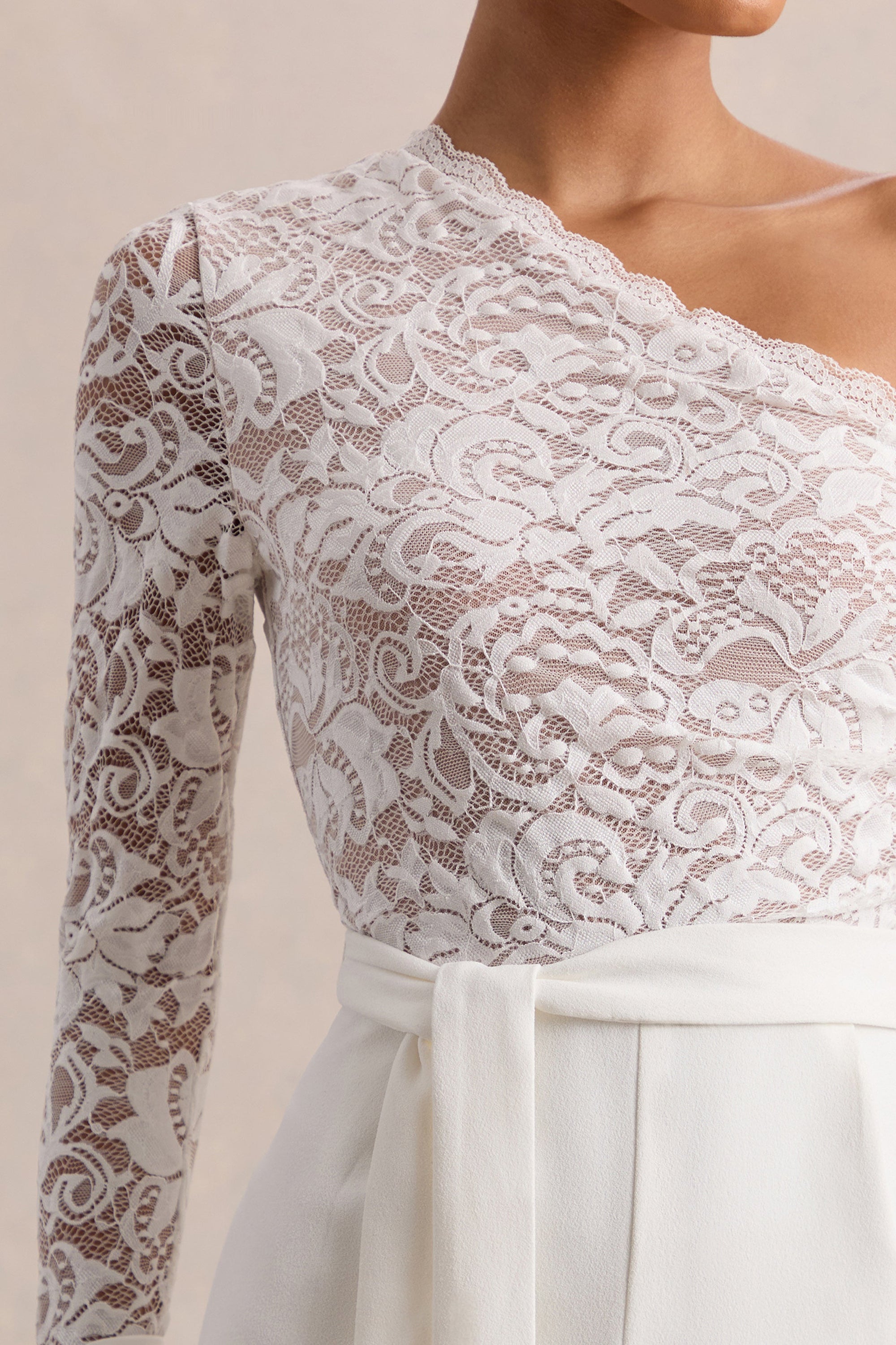 ECM_HR_CL137246110 - Clarence _ White Lace Asymmetric-Neck Jumpsuit With Bow-Details 02.jpg