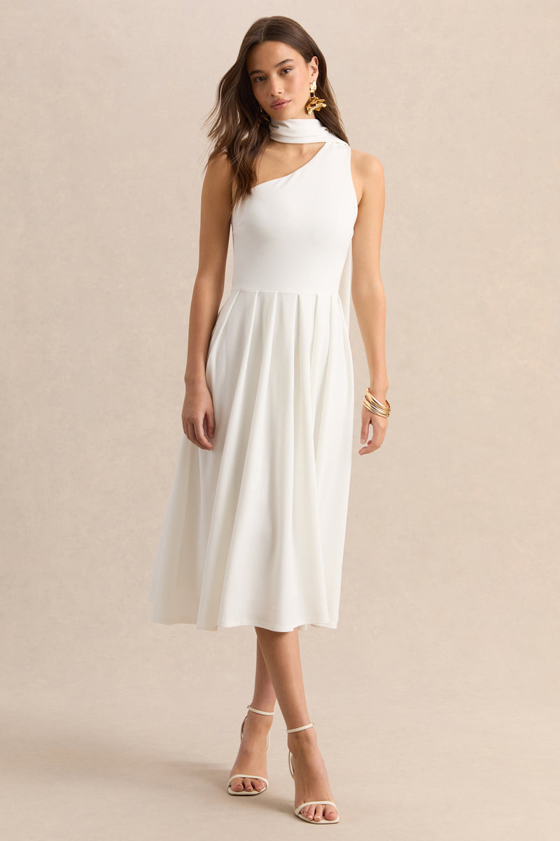 ECMH-HR-CL137354110 - Odette - White Asymmetric-Neck Midi Dress With Scarf 01 (1).jpg