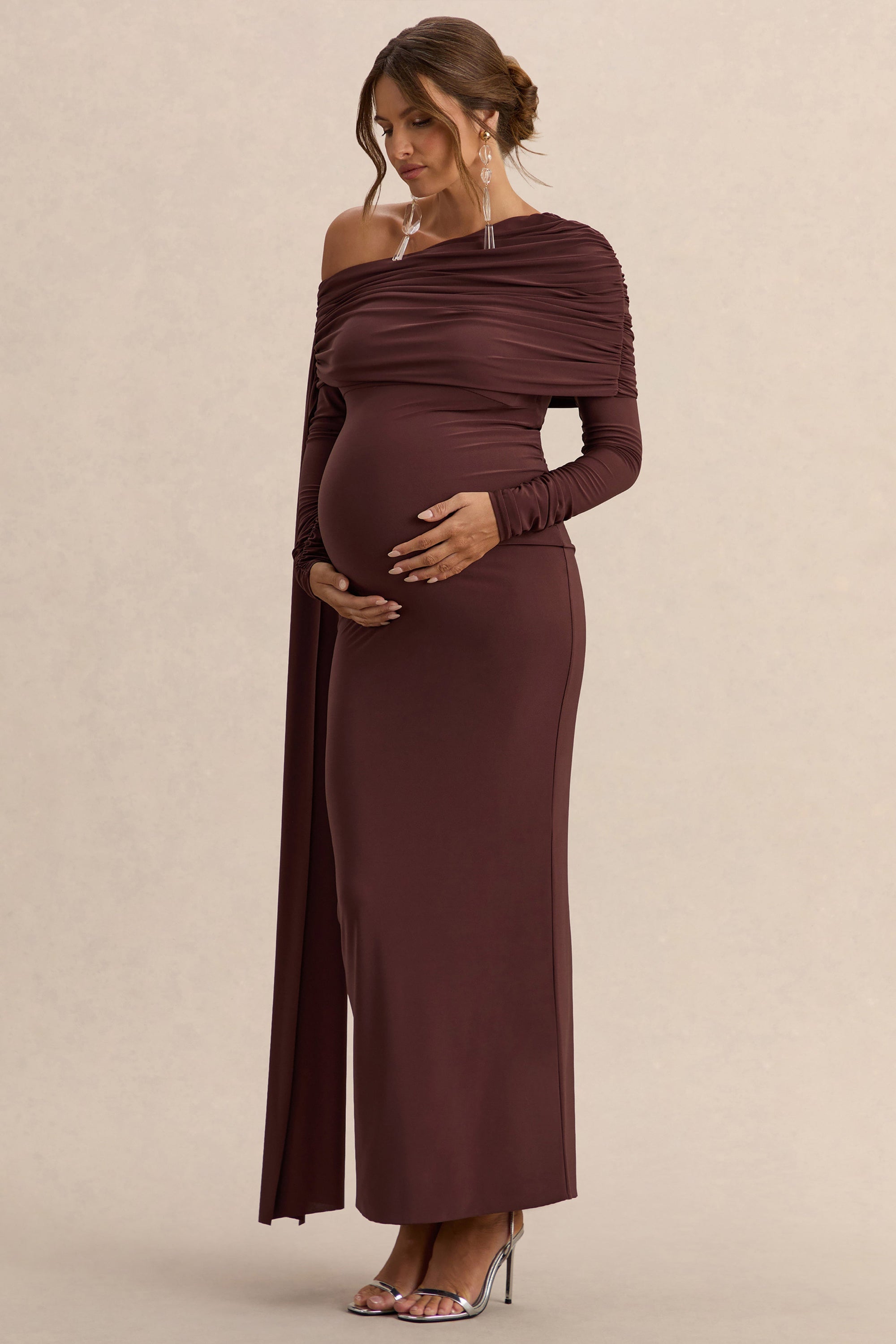 CL13737602108_ECM_HR_CL137376021----Cyra-Brown-Bardot-Neck-Maternity-Maxi-Dress-With-Sash-2