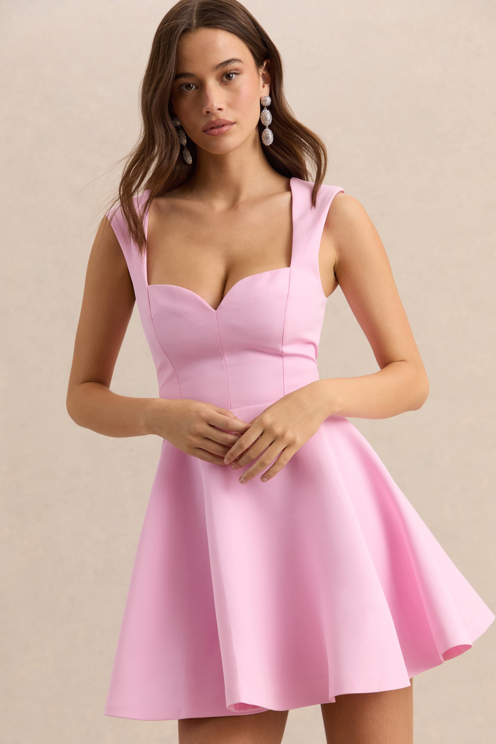 Katya | Light Pink Sweetheart-Neck Skater Mini Dress - UK 6 / LIGHT PINK