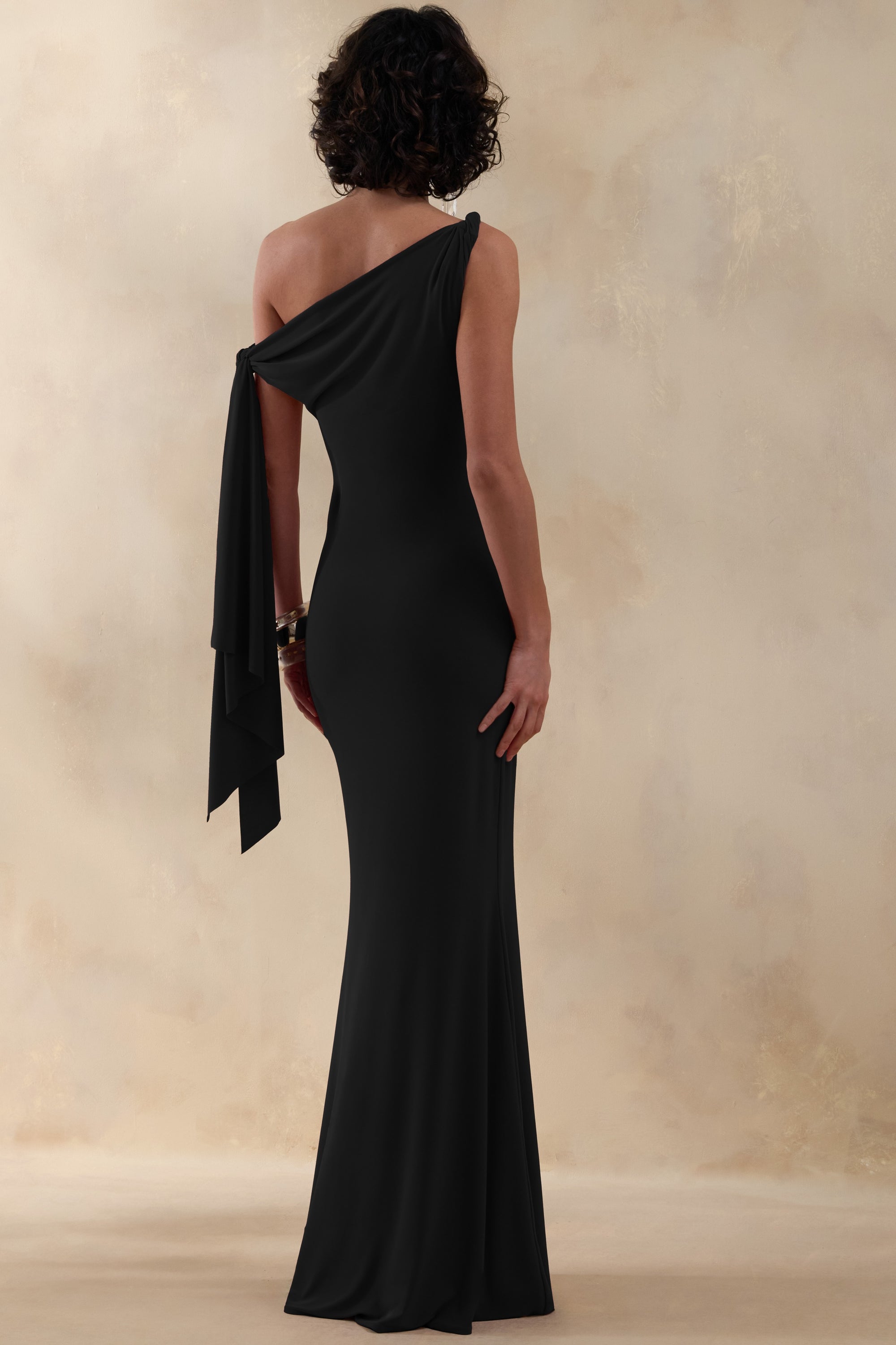 ECM_HR_CL137522001 - Vista | Black Asymmetric-Neck Maxi Dress With Knot-Sleeve Detail 2.jpg