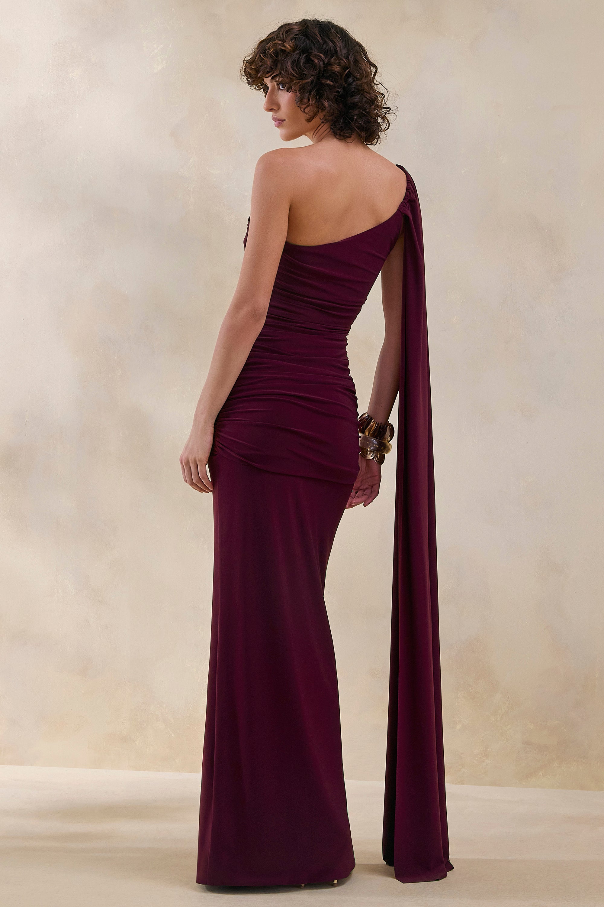 ECM_HR_CL137550102 - Bettine | Burgundy Asymmetric-Neck Maxi Dress With Cape-Sleeve 3.jpg