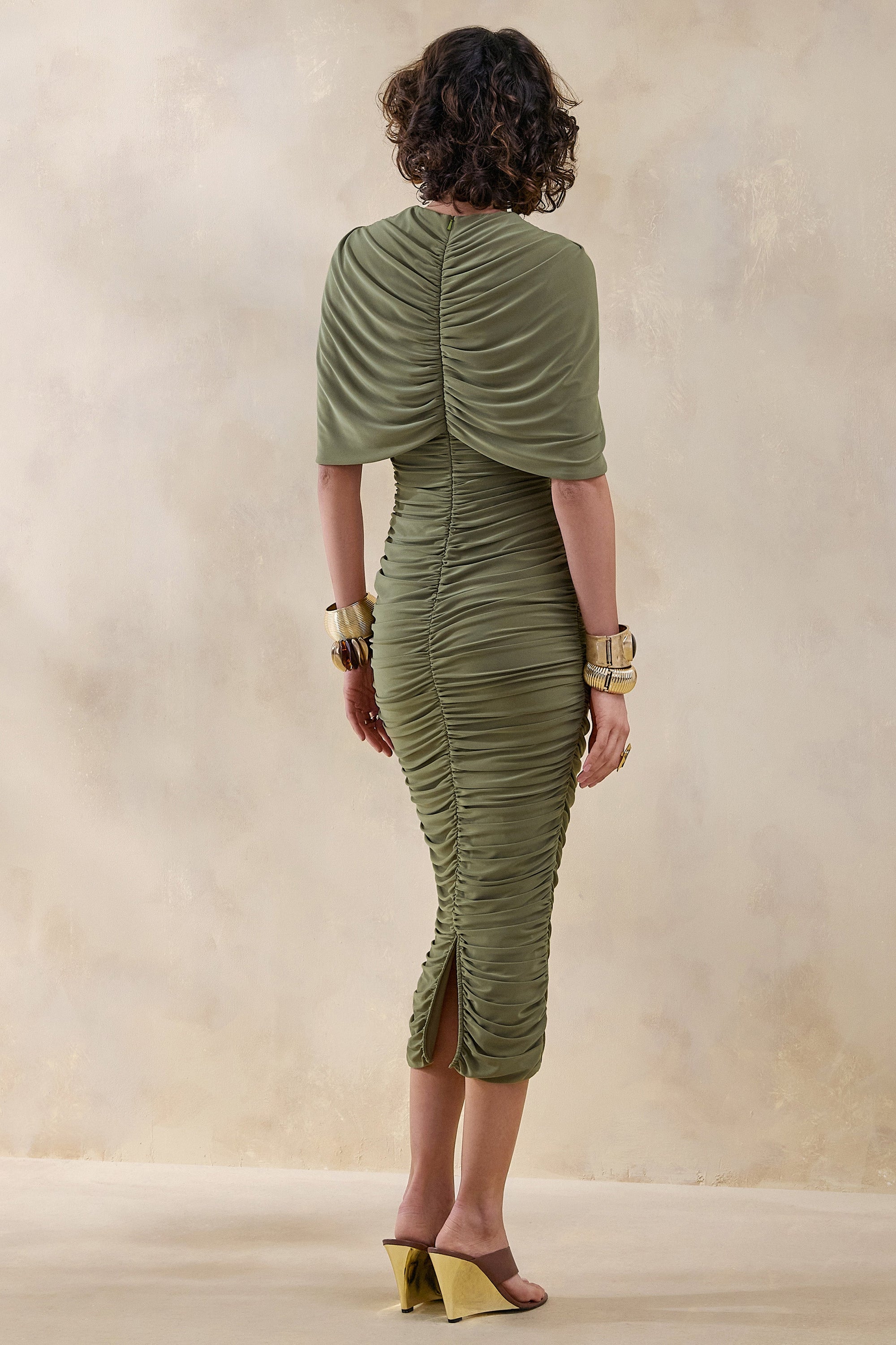ECM_HR_CL137589031 - Parisia _ Olive Round-Neck Midi Dress With Cape-Detail 2.jpg