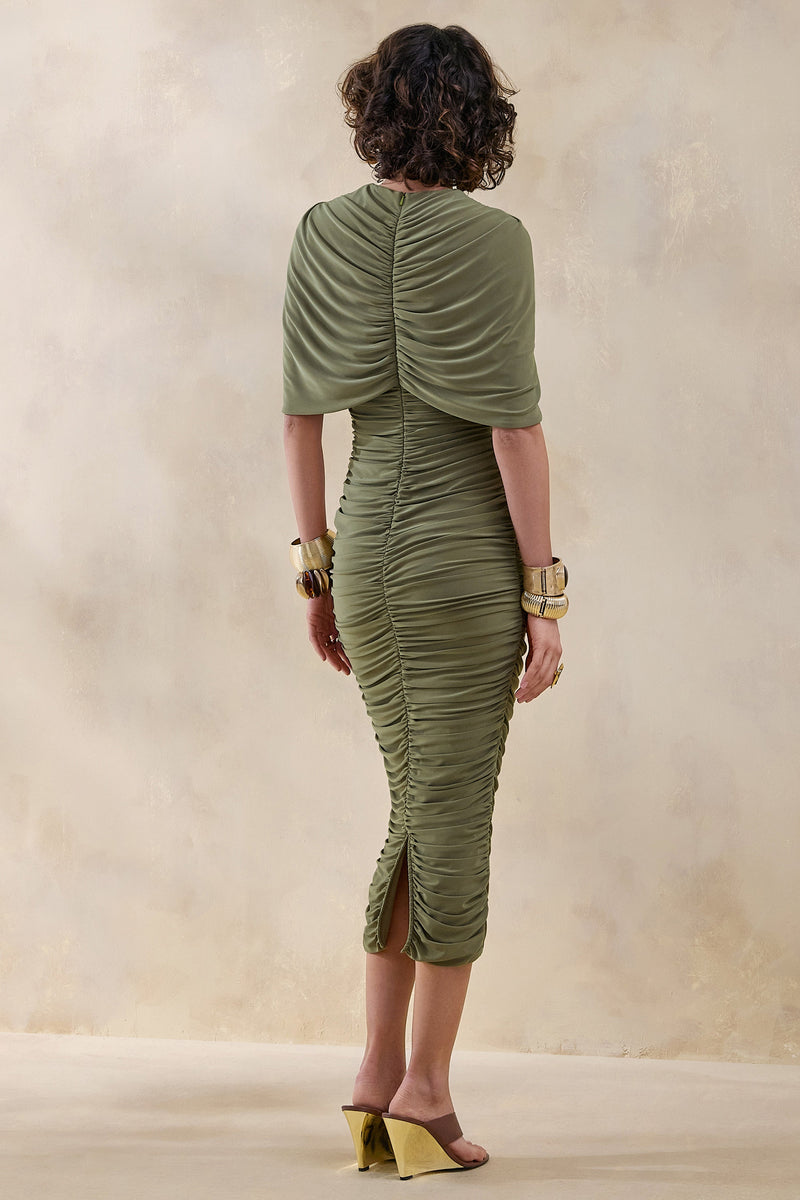 ECM_HR_CL137589031 - Parisia _ Olive Round-Neck Midi Dress With Cape-Detail 2.jpg