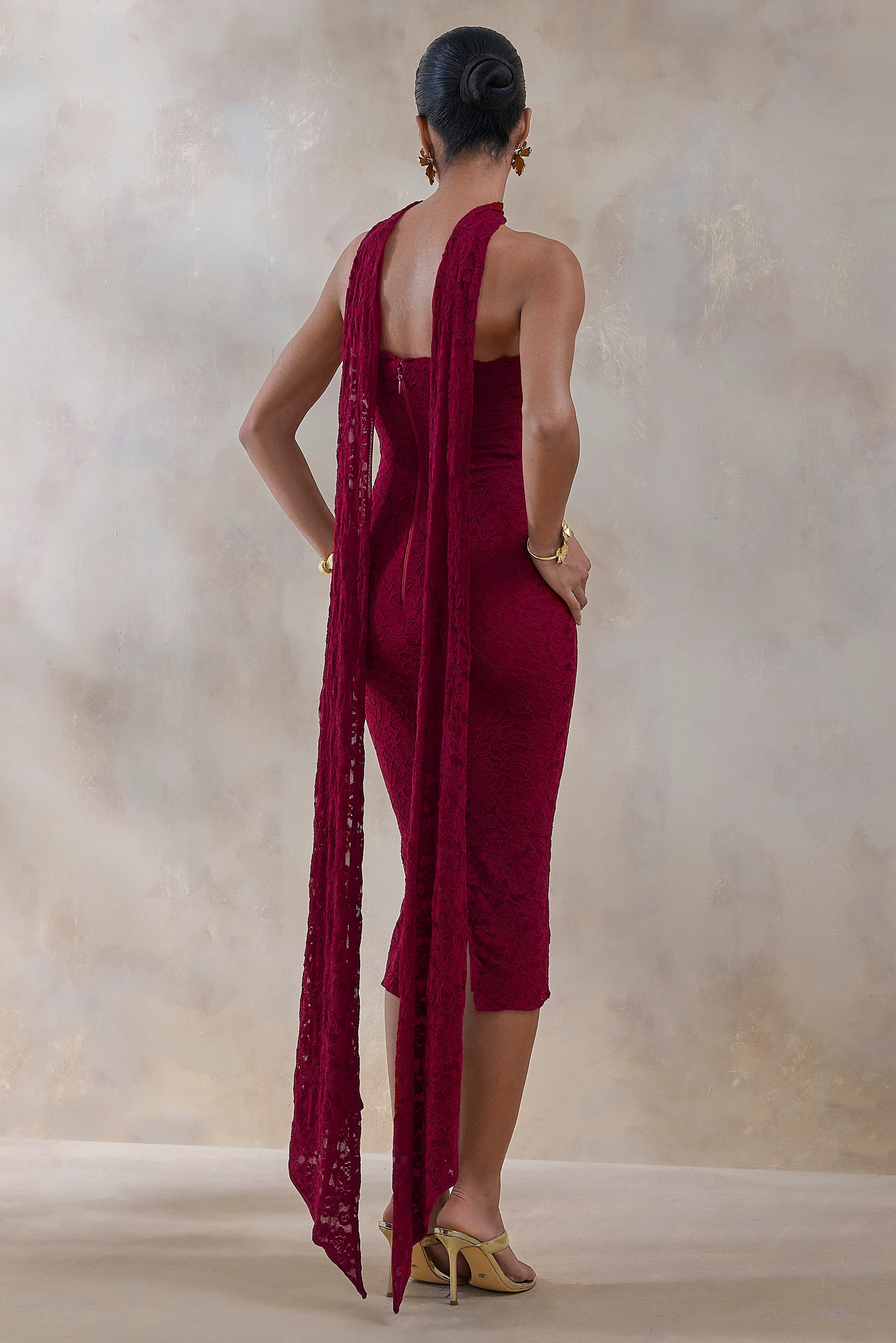 ECM_HR_CL137629102 - Rosaria | Burgundy Lace Bandeau Midi Dress With Scarf-Detail 3.jpg
