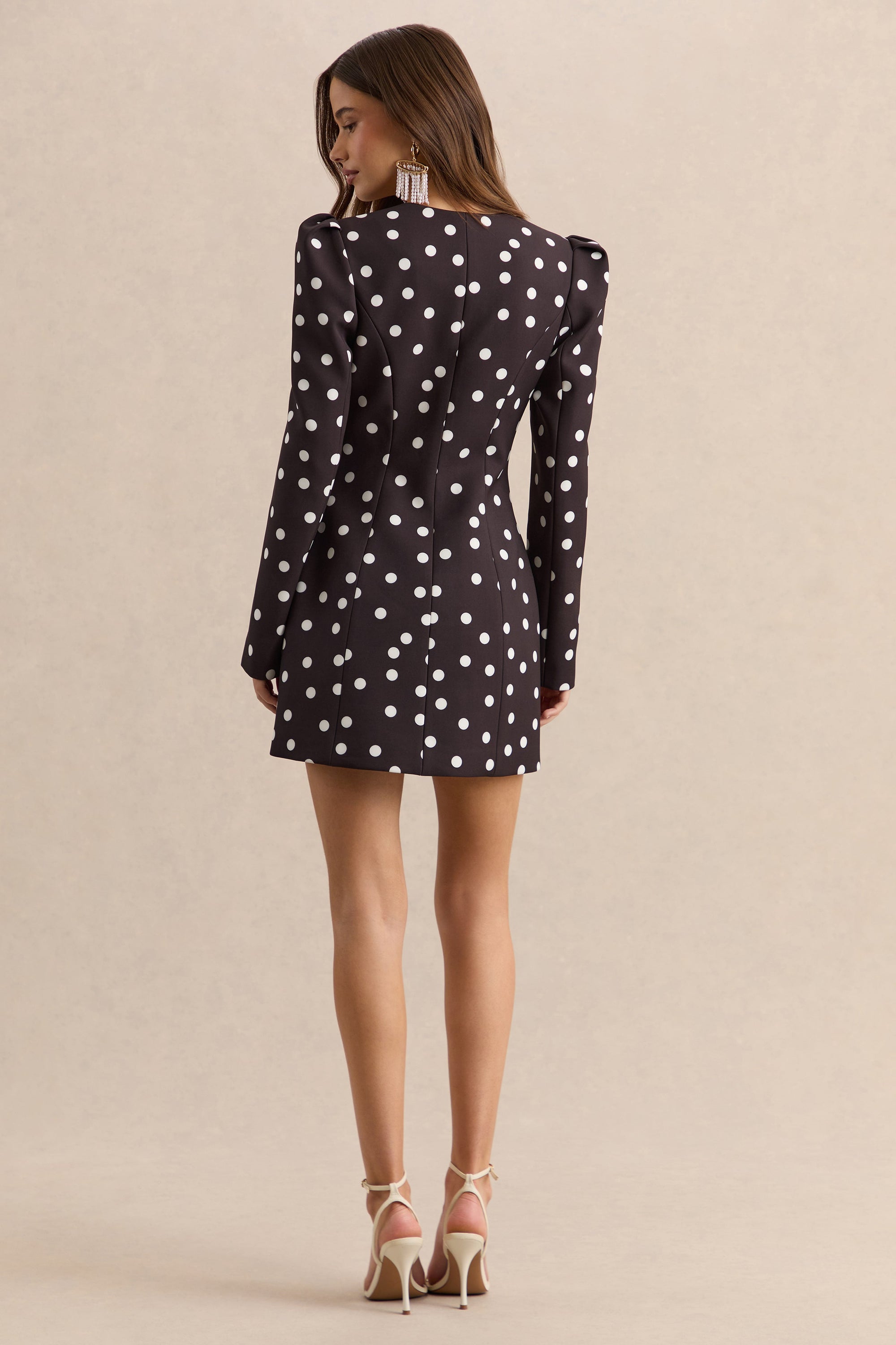 CL13763700106_ECM_HR-CL137637001_-_Carmen_-_Black_White_Polka_Dot_Sweetheart-Neck_Tailored_Mini_Dress_07
