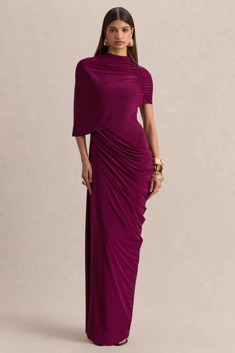 ECM_HR_CL137651102 - Lunaline _ Burgundy High-Neck Maxi Dress With Asymmetric Cape And Draped-Detailing 06_HERO.jpg
