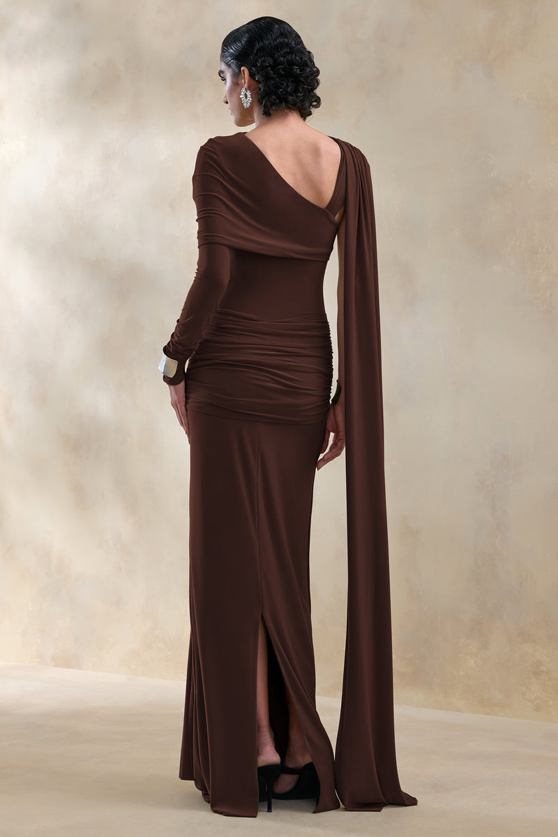 ECM_HR_CL137653022 - Trisara | Brown Asymmetric-Neck Maxi Dress With Gathered-Detailing And Sash 2.jpg