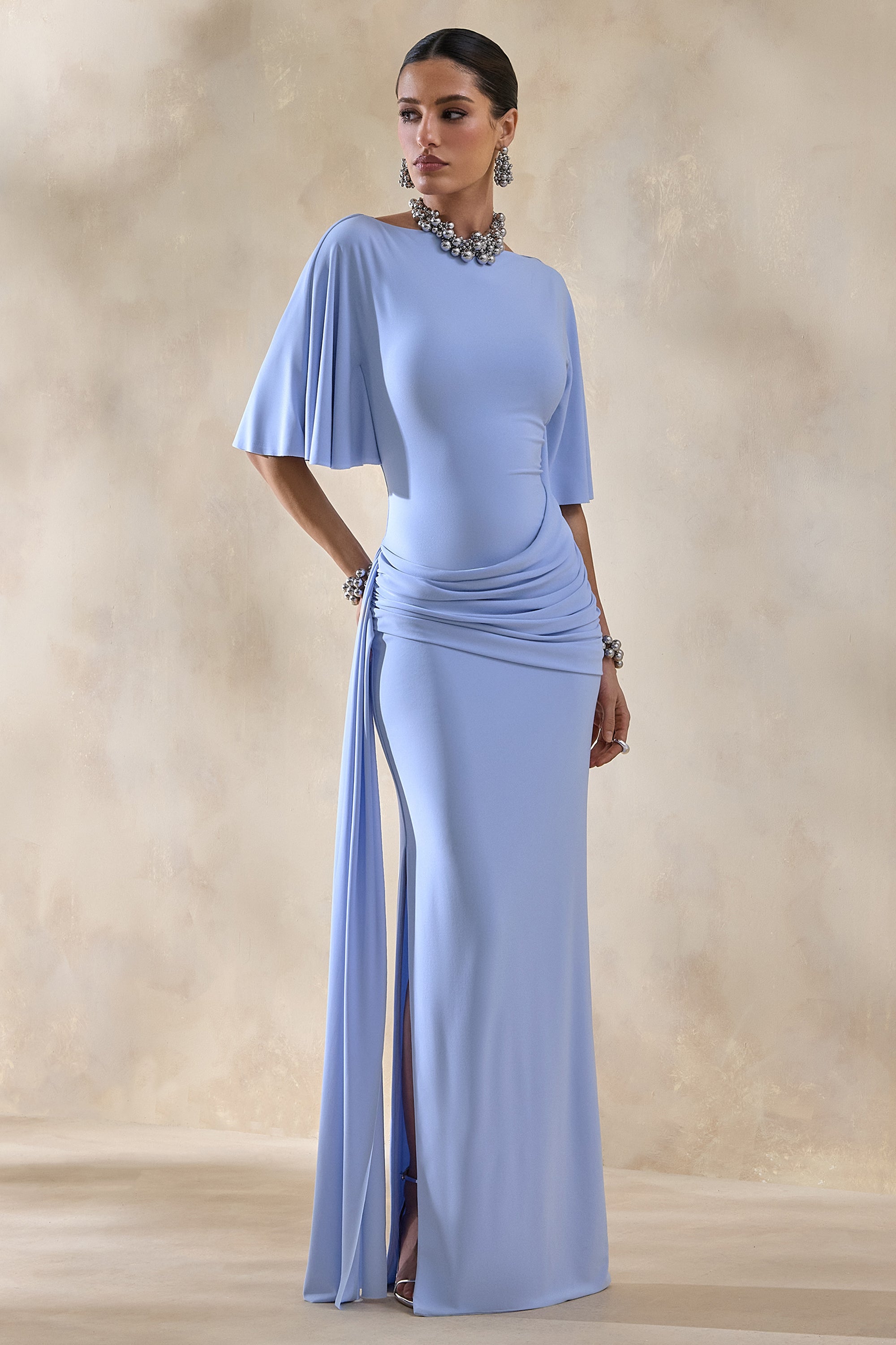 ECM_HR_CL137658013 - Emerelle | Powder Blue Wide-Neck Maxi Dress With Sash And Draped-Detailing 1.jpg