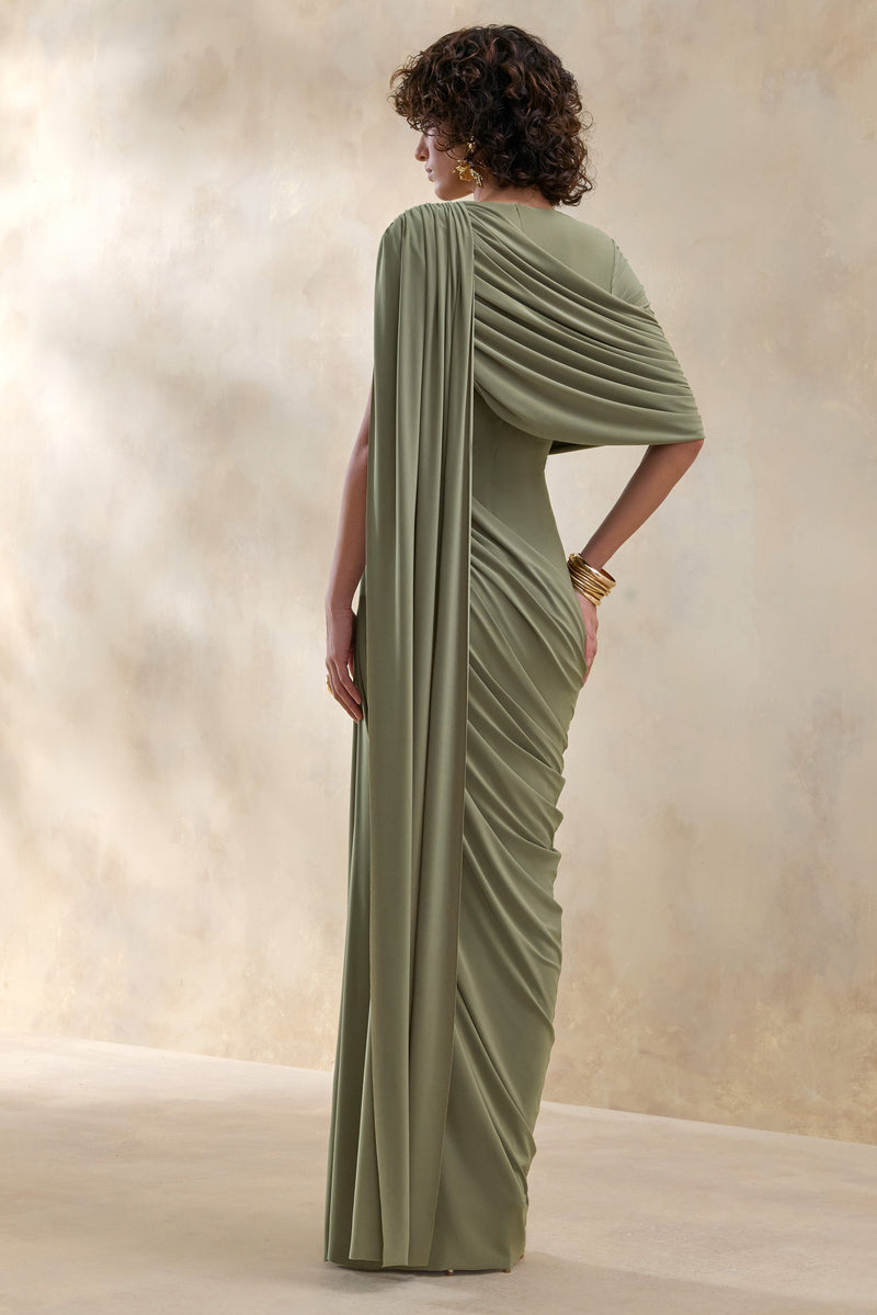ECM_HR_CL137661031 - Gisara _ Olive High-Neck Maxi Dress With Sash And Draped-Detailing 0.jpg