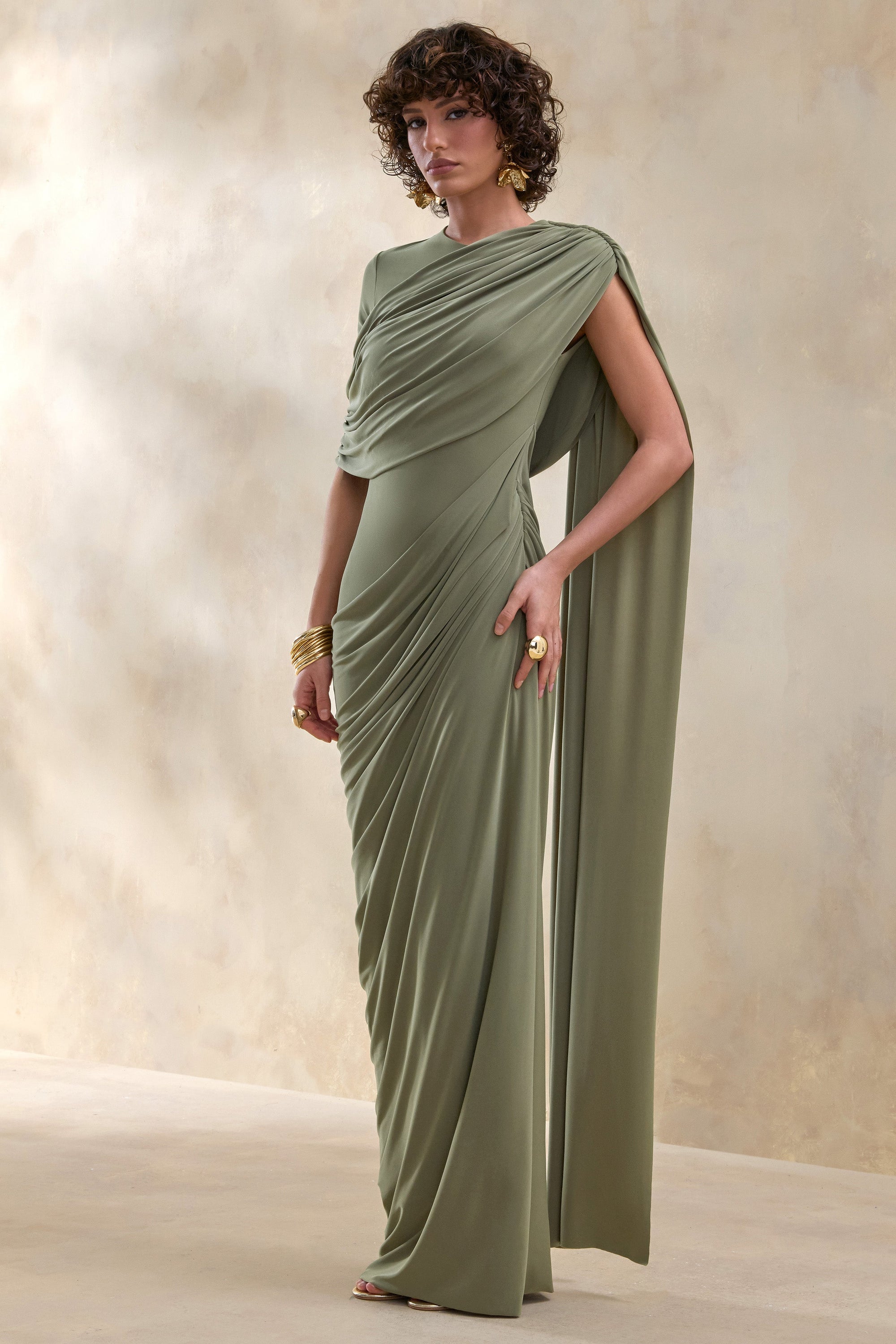 ECM_HR_CL137661031 - Gisara _ Olive High-Neck Maxi Dress With Sash And Draped-Detailing 2.jpg