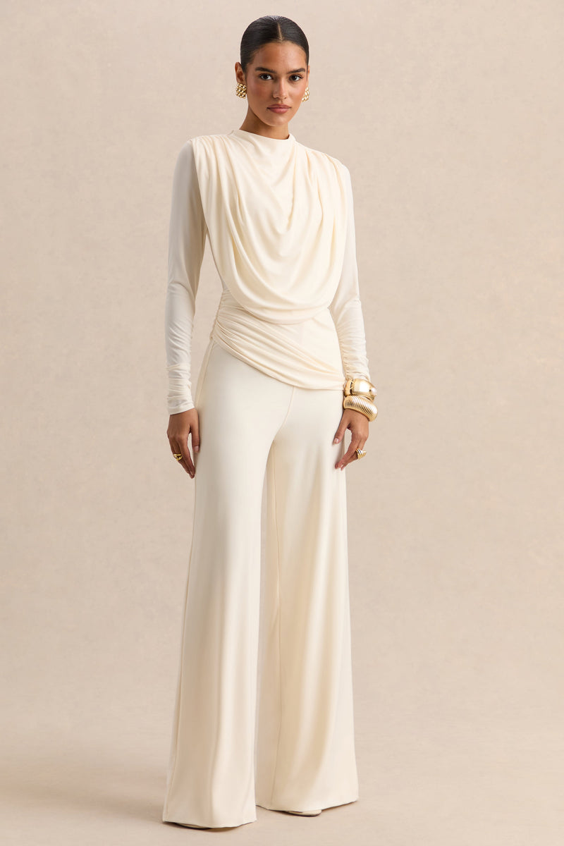 ECMH-HR-CL137663110 - Raniella - Cream High-Neck Top With Gathered And Draped-Detailing 03.jpg