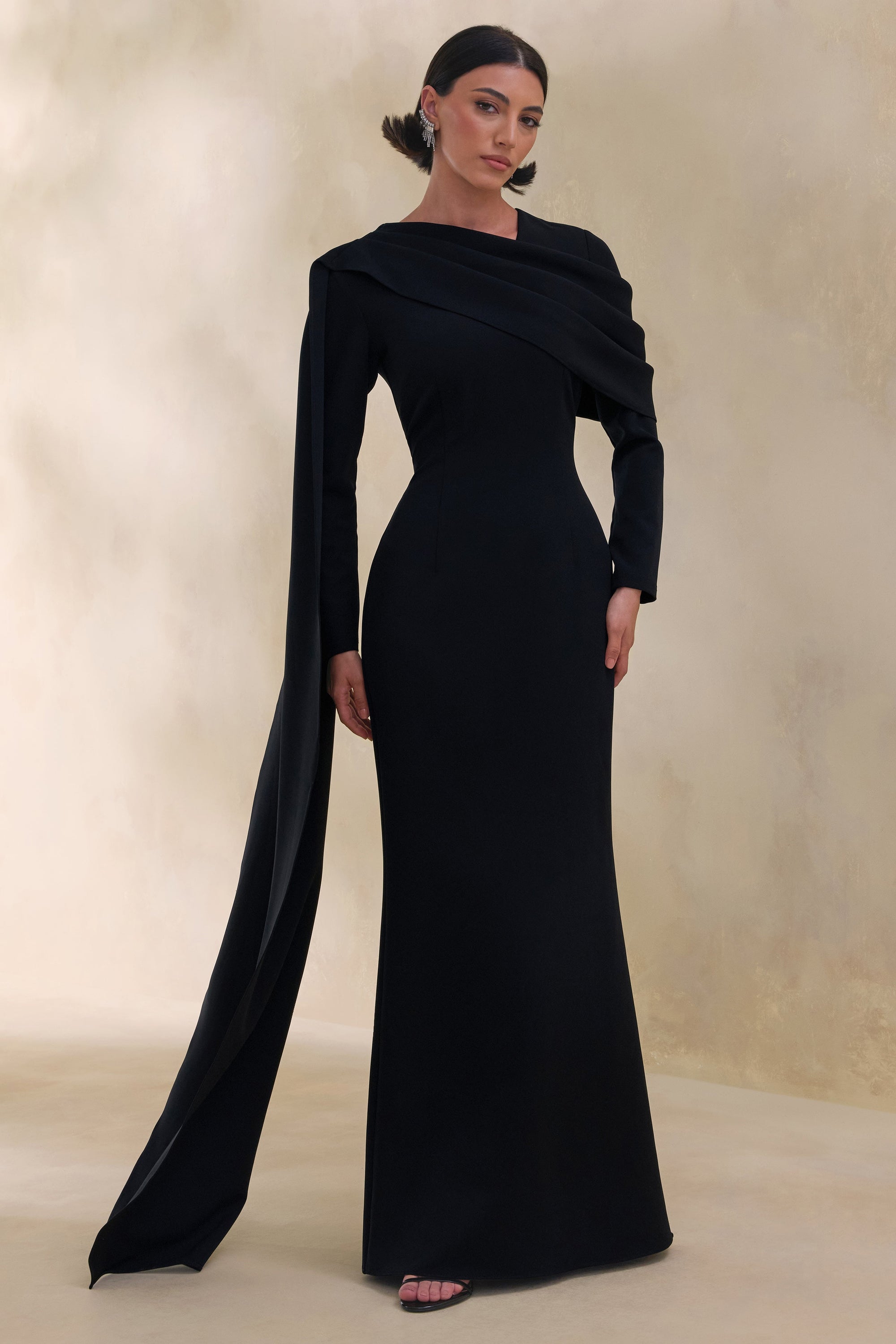 ECM_HR_CL137671001 - Heliora _ Black V-Neck Maxi Dress With Sash And Draped-Detail 0.jpg
